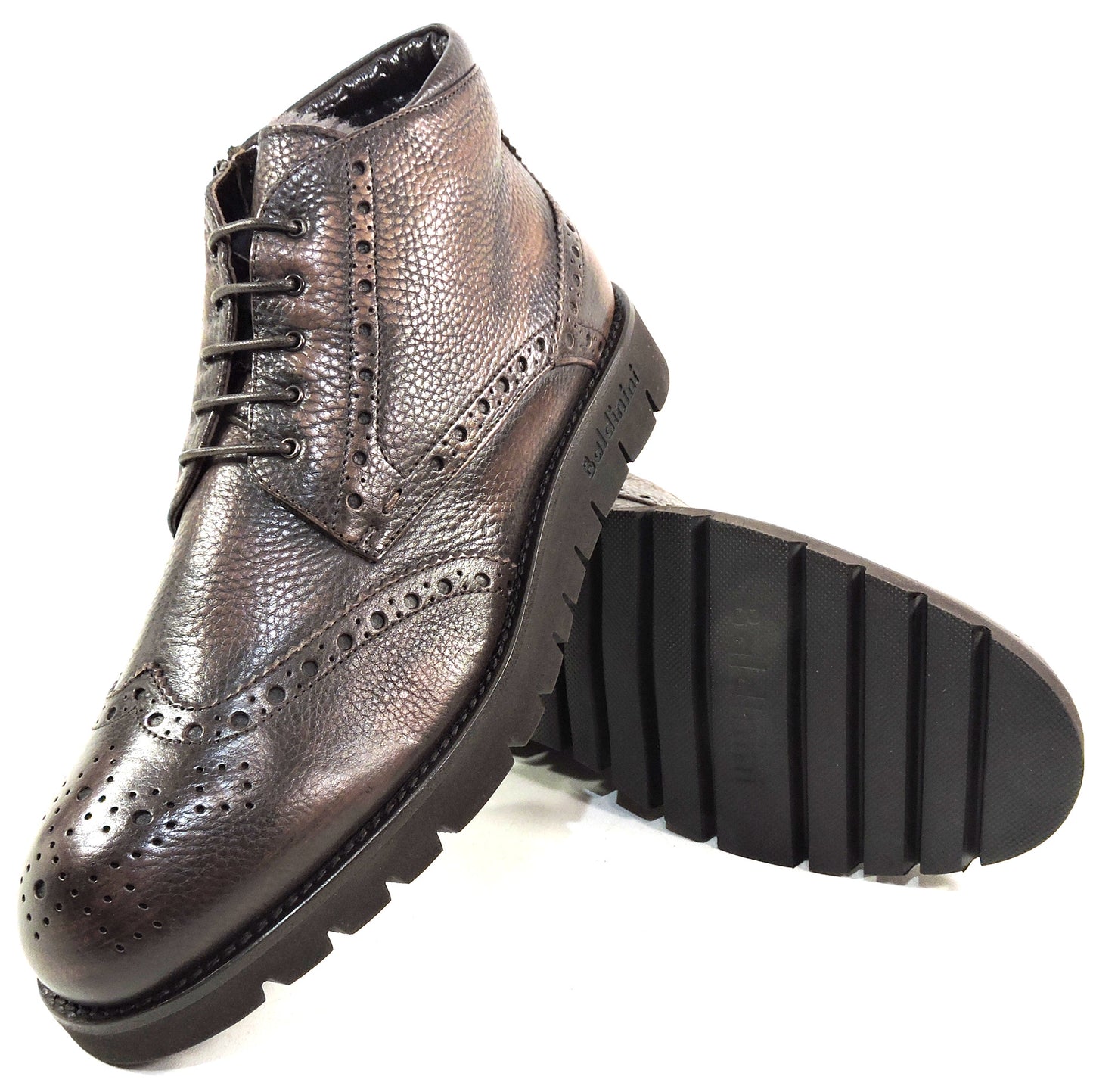 BALDININI ๐ฎ๐น MEN'S BROWN SOFT LEATHER WINTER FUR LINING FLAT BOOTIE