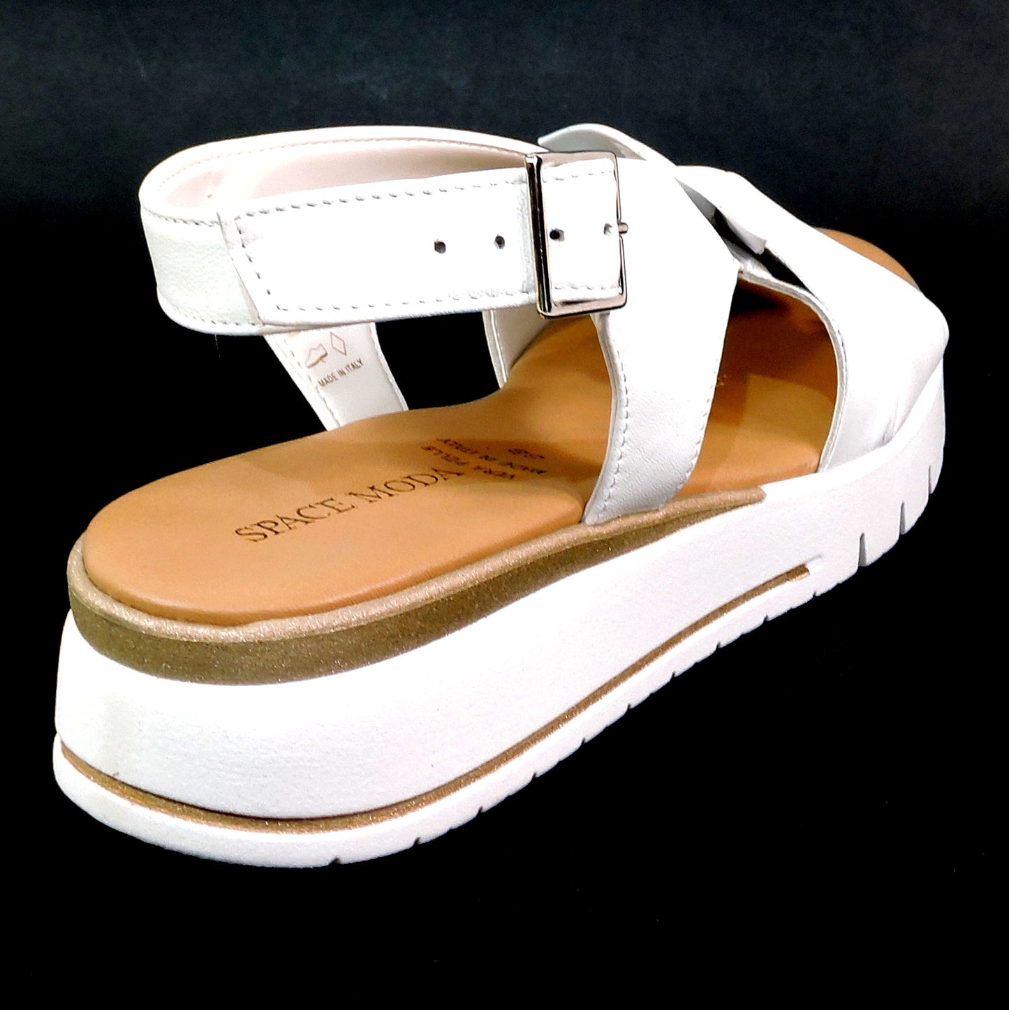 SPACE MODA BY REPO 🇮🇹 WOMEN'S WHITE SOFT LEATHER COMFORT SUMMER WEDGE SANDALS