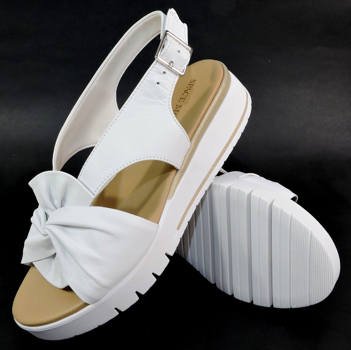 SPACE MODA BY REPO 🇮🇹 WOMEN'S WHITE SOFT LEATHER COMFORT SUMMER WEDGE SANDALS