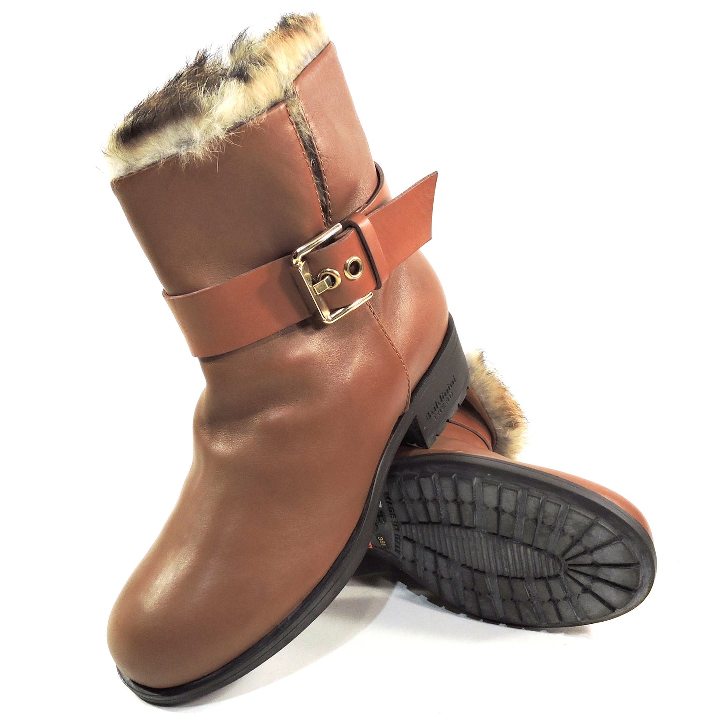 BALDININI 🇮🇹 WOMEN'S SOFT BROWN LEATHER FUR LINING WINTER CHELSEA BOOTS