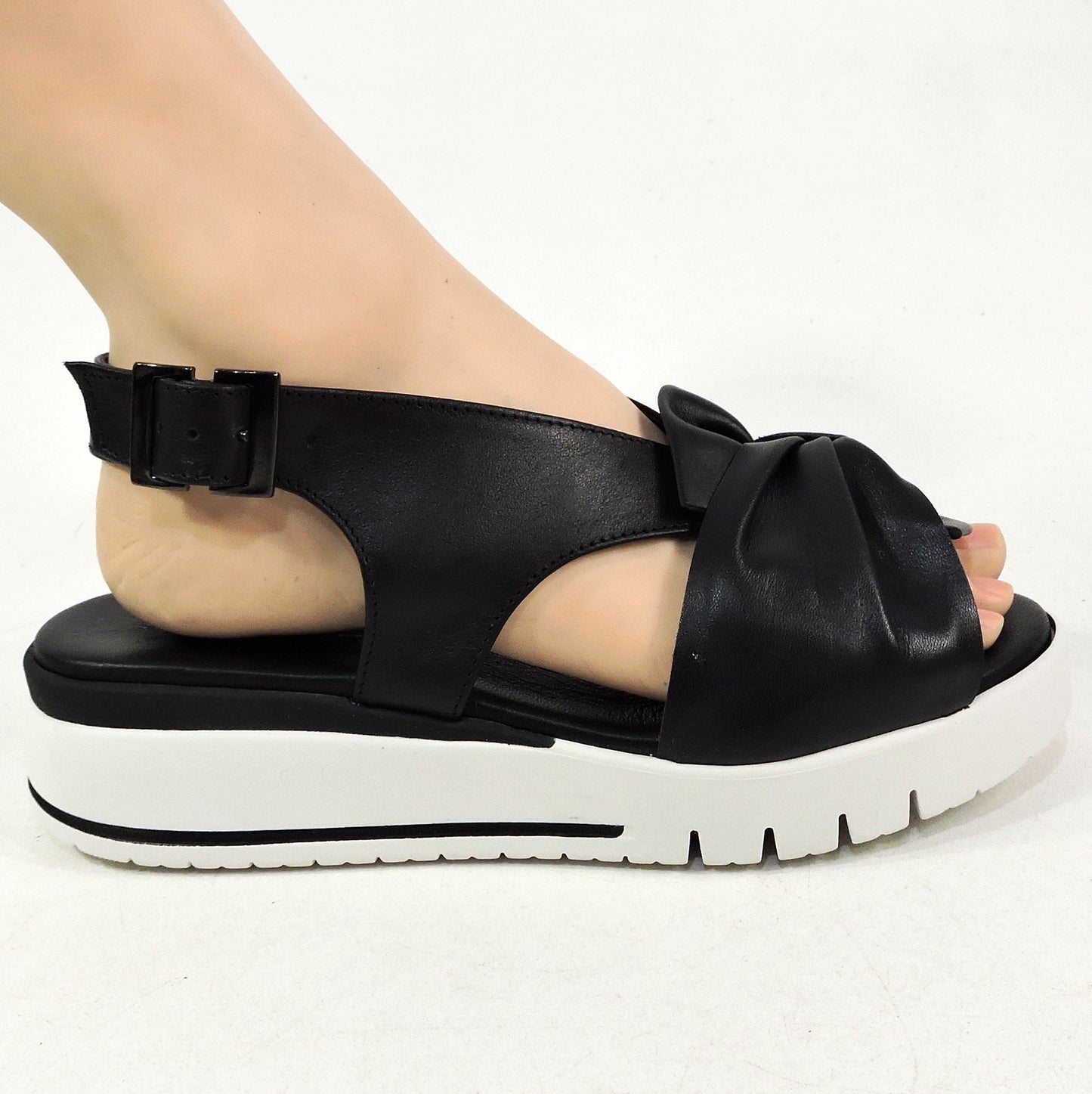 SPACE MODA BY REPO 🇮🇹 WOMEN'S BLACK SOFT LEATHER COMFORT SUMMER FLAT SANDALS