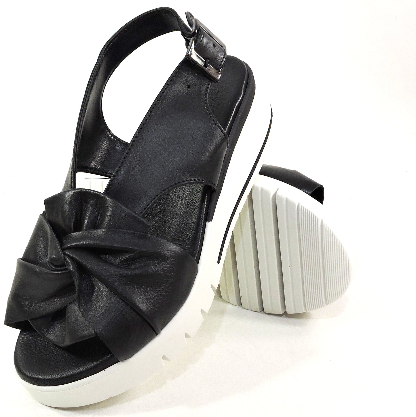 SPACE MODA BY REPO 🇮🇹 WOMEN'S BLACK SOFT LEATHER COMFORT SUMMER FLAT SANDALS