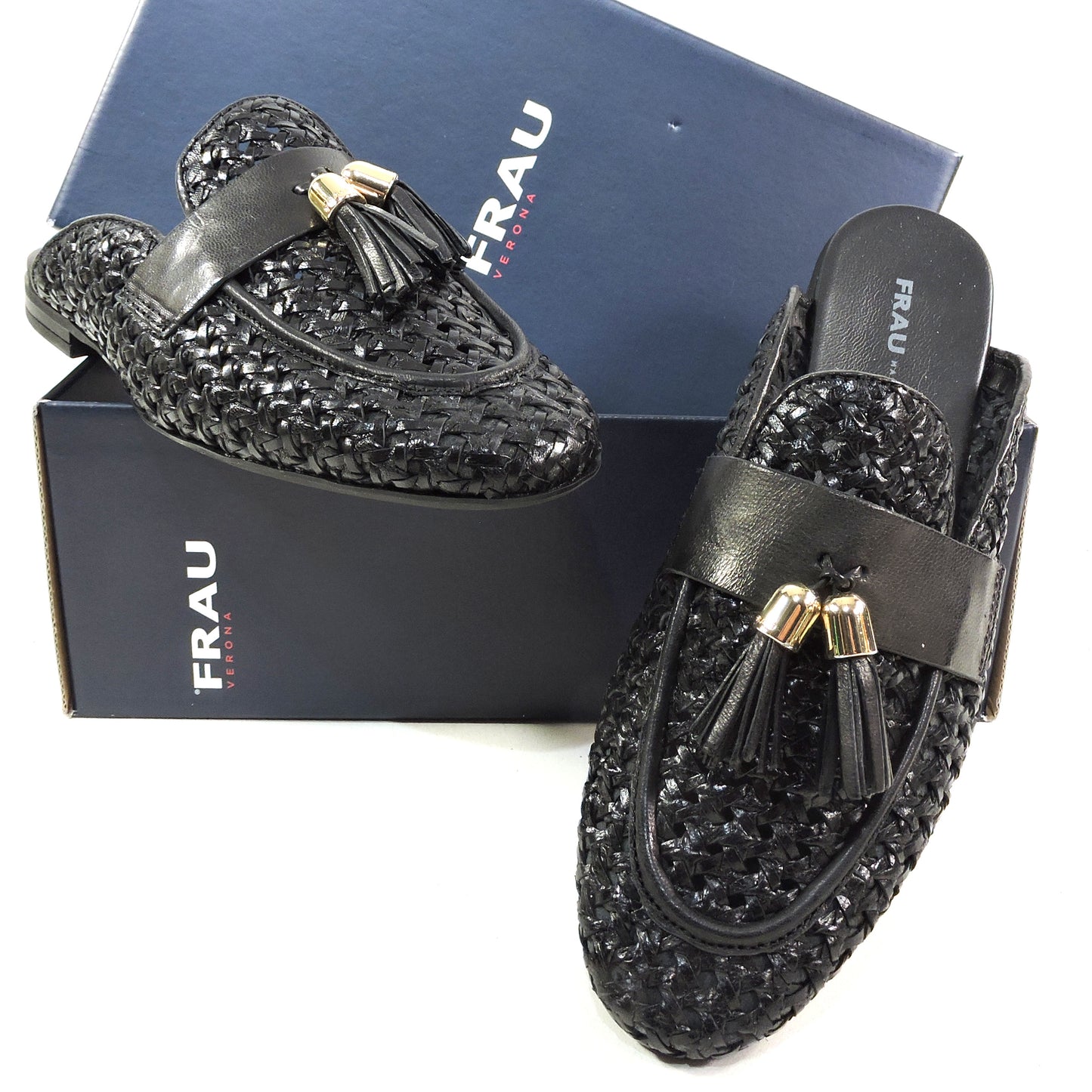 FRAU 🇮🇹 WOMEN'S VERY SOFT! BLACK LEATHER COMFORT SUMMER FASHION MULES