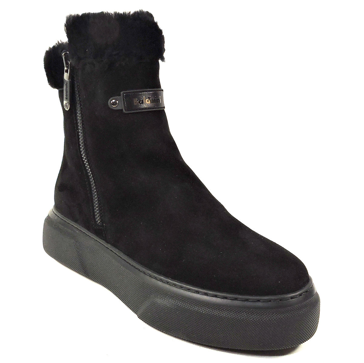 BALDININI š®š¹ WOMEN'S BLACK SUEDE WINTER COMFORT FLATS TWO ZIPES BOOTIES