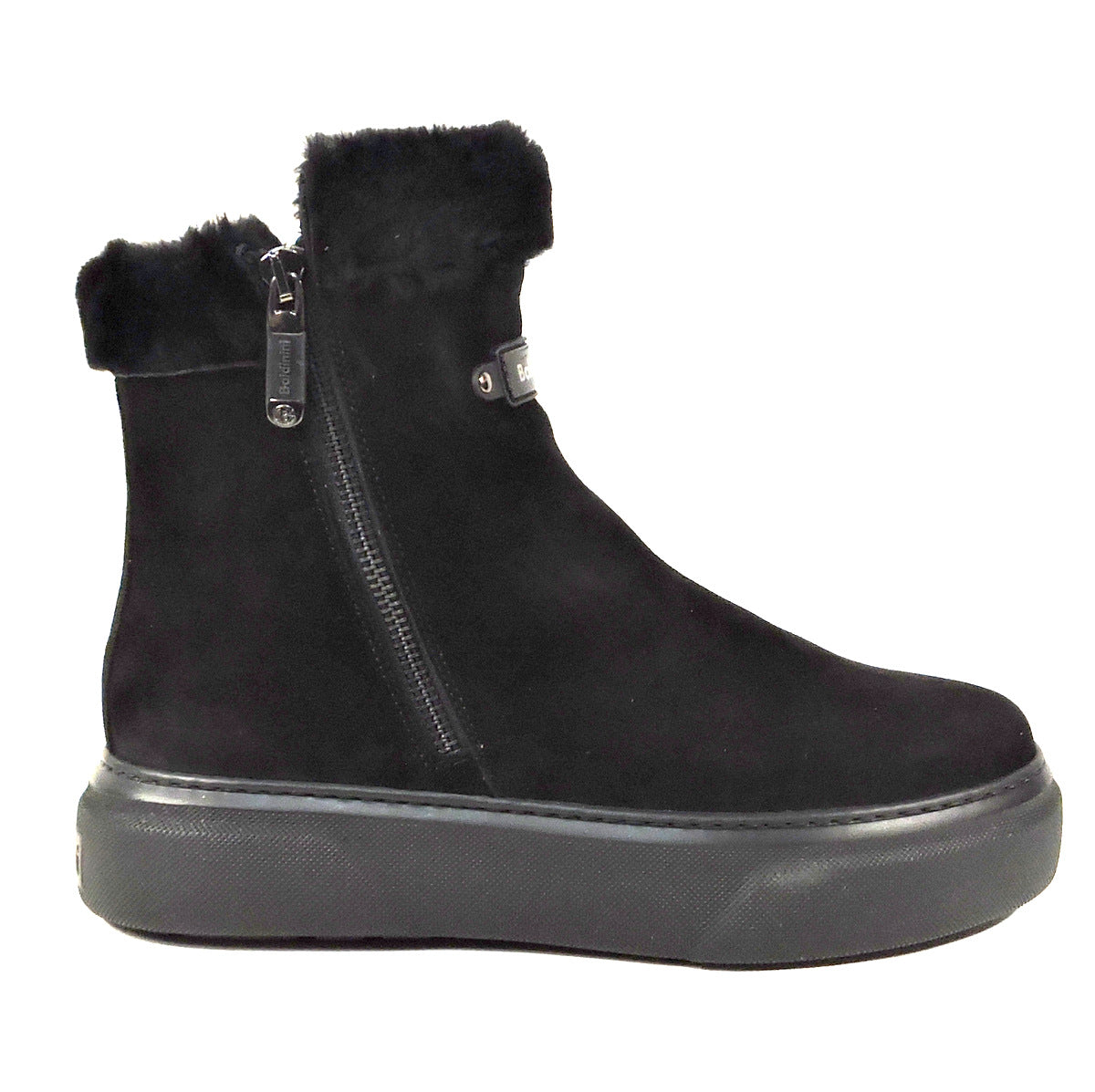 BALDININI š®š¹ WOMEN'S BLACK SUEDE WINTER COMFORT FLATS TWO ZIPES BOOTIES