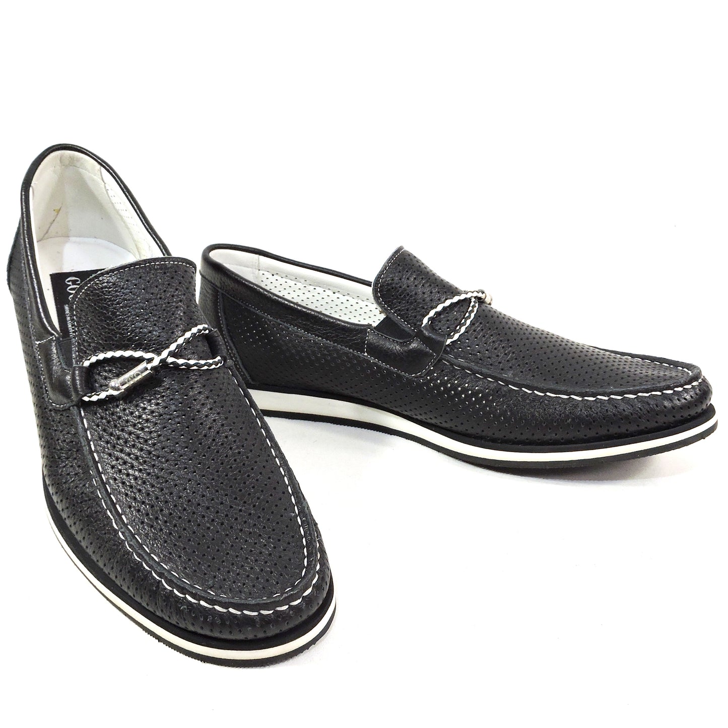 GOODMAN 🇮🇹 MEN'S BLACK SOFT LEATHER COMFORT SUMMER LOAFERS 42 EU