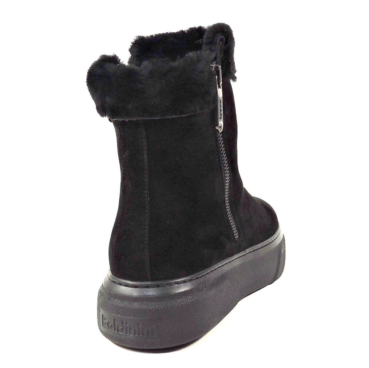 BALDININI š®š¹ WOMEN'S BLACK SUEDE WINTER COMFORT FLATS TWO ZIPES BOOTIES
