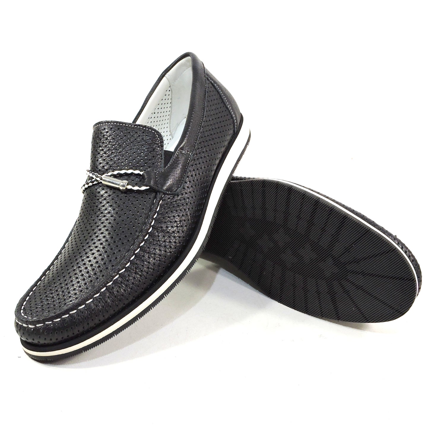 GOODMAN 🇮🇹 MEN'S BLACK SOFT LEATHER COMFORT SUMMER LOAFERS 42 EU