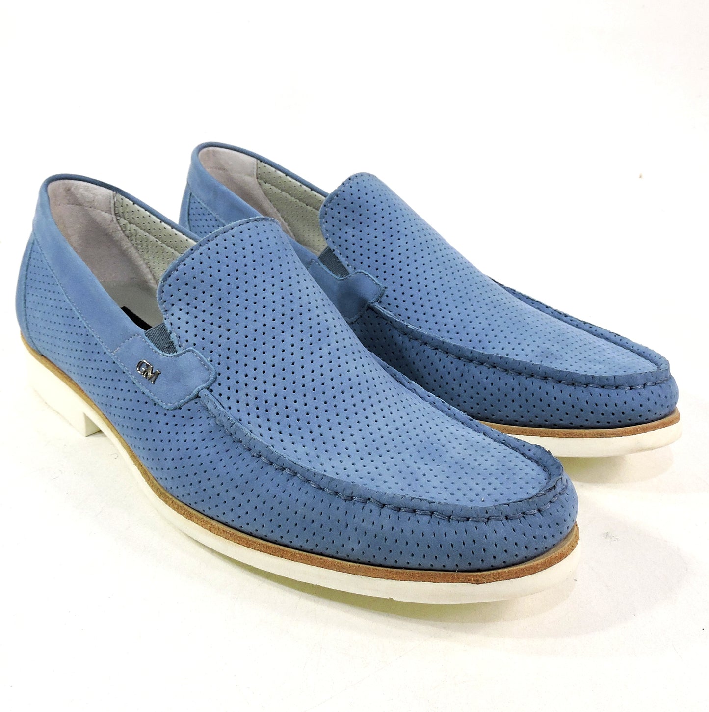 GOODMAN 🇮🇹 MENS BLUE SOFT NUBUCK COMFORT SUMMER LOAFERS 44 EU