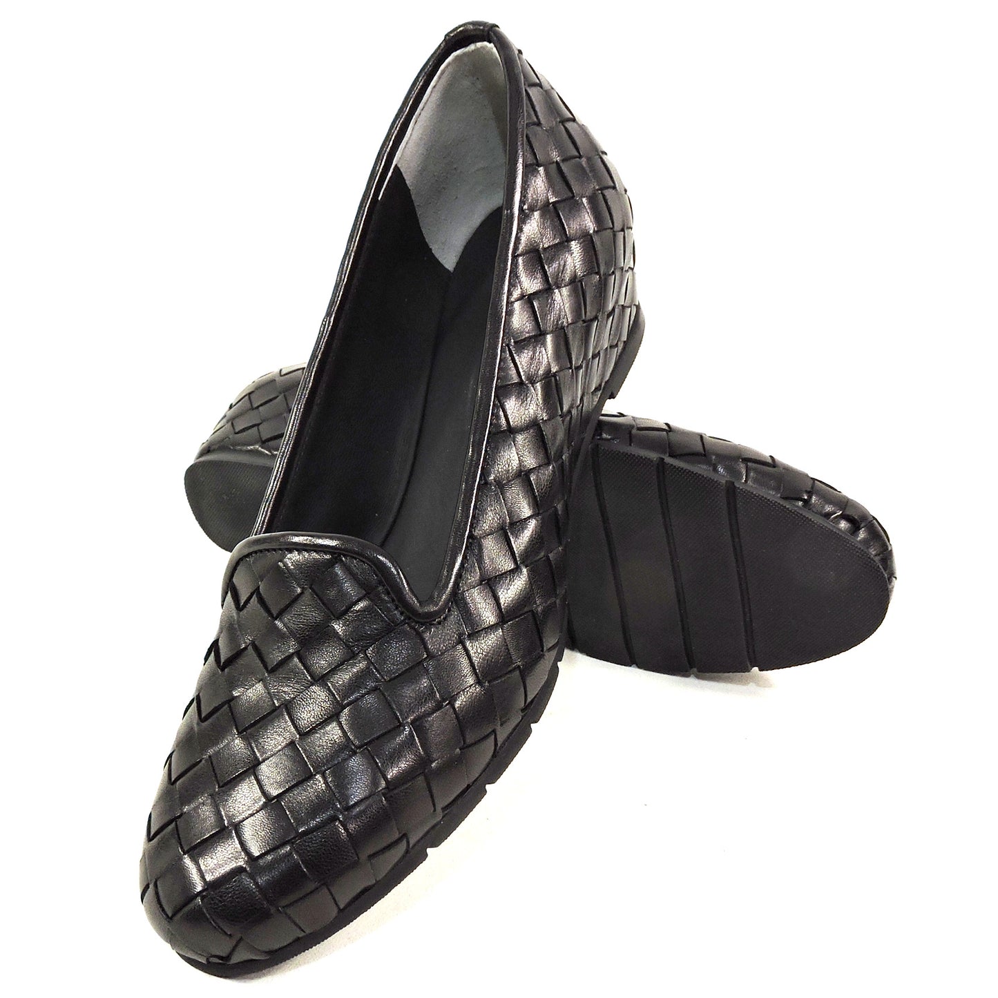 BALDININI ๐ฎ๐น WOMEN'S BLACK SOFT LEATHER WEDGE COMFORT LOAFERS