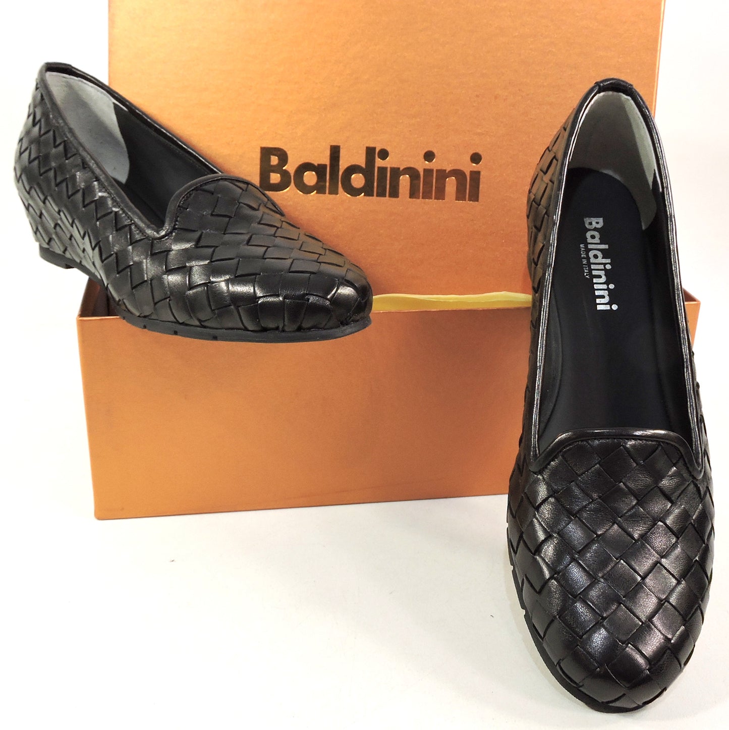BALDININI ๐ฎ๐น WOMEN'S BLACK SOFT LEATHER WEDGE COMFORT LOAFERS