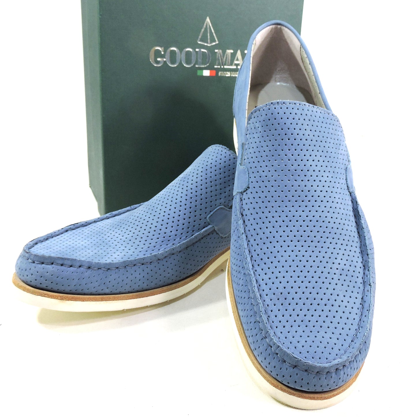 GOODMAN 🇮🇹 MENS BLUE SOFT NUBUCK COMFORT SUMMER LOAFERS 44 EU