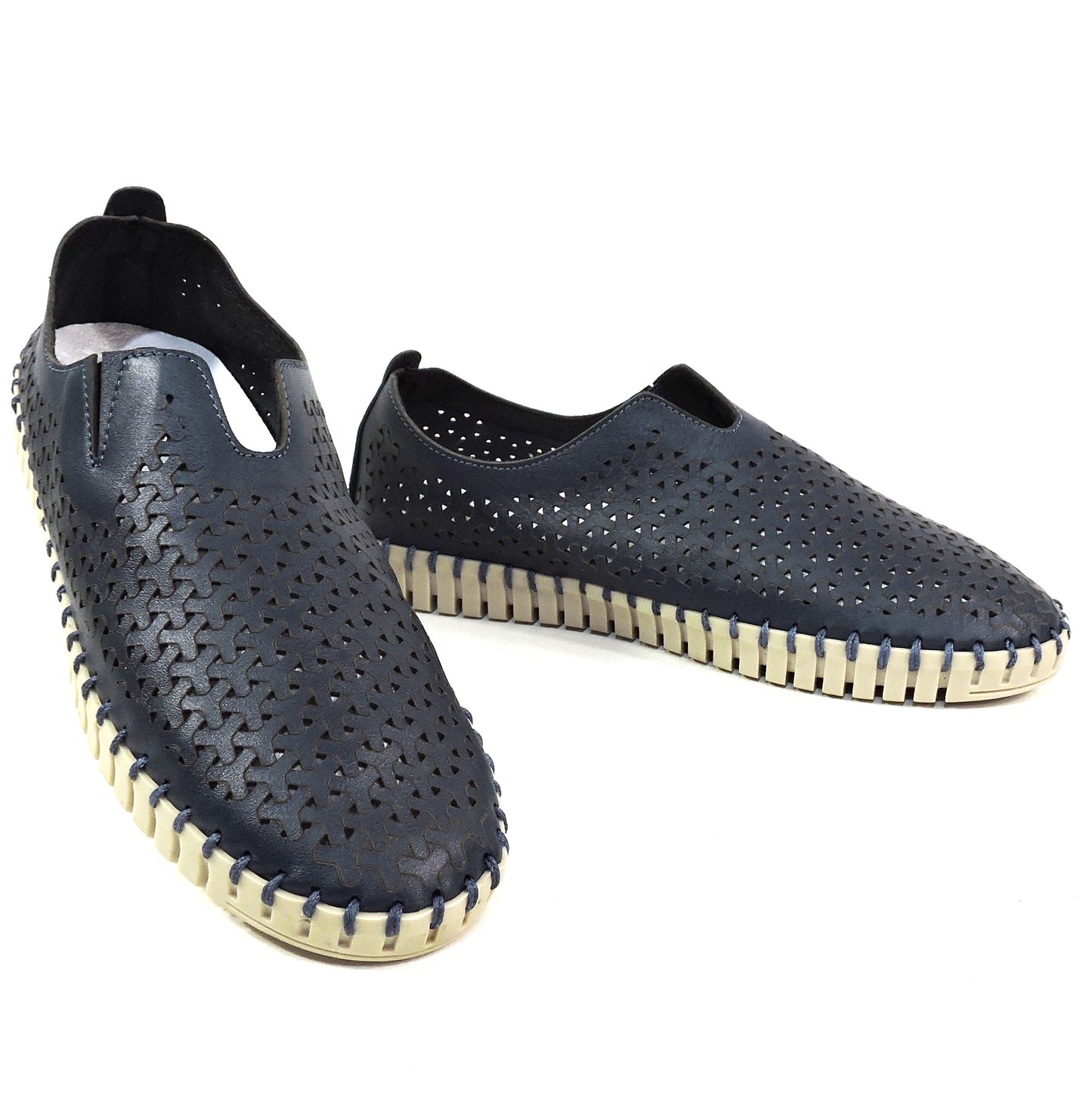 FRAU 🇮🇹 WOMEN'S SOFT NAVY BLUE LEATHER COMFORT SUMMER FLAT LOAFERS