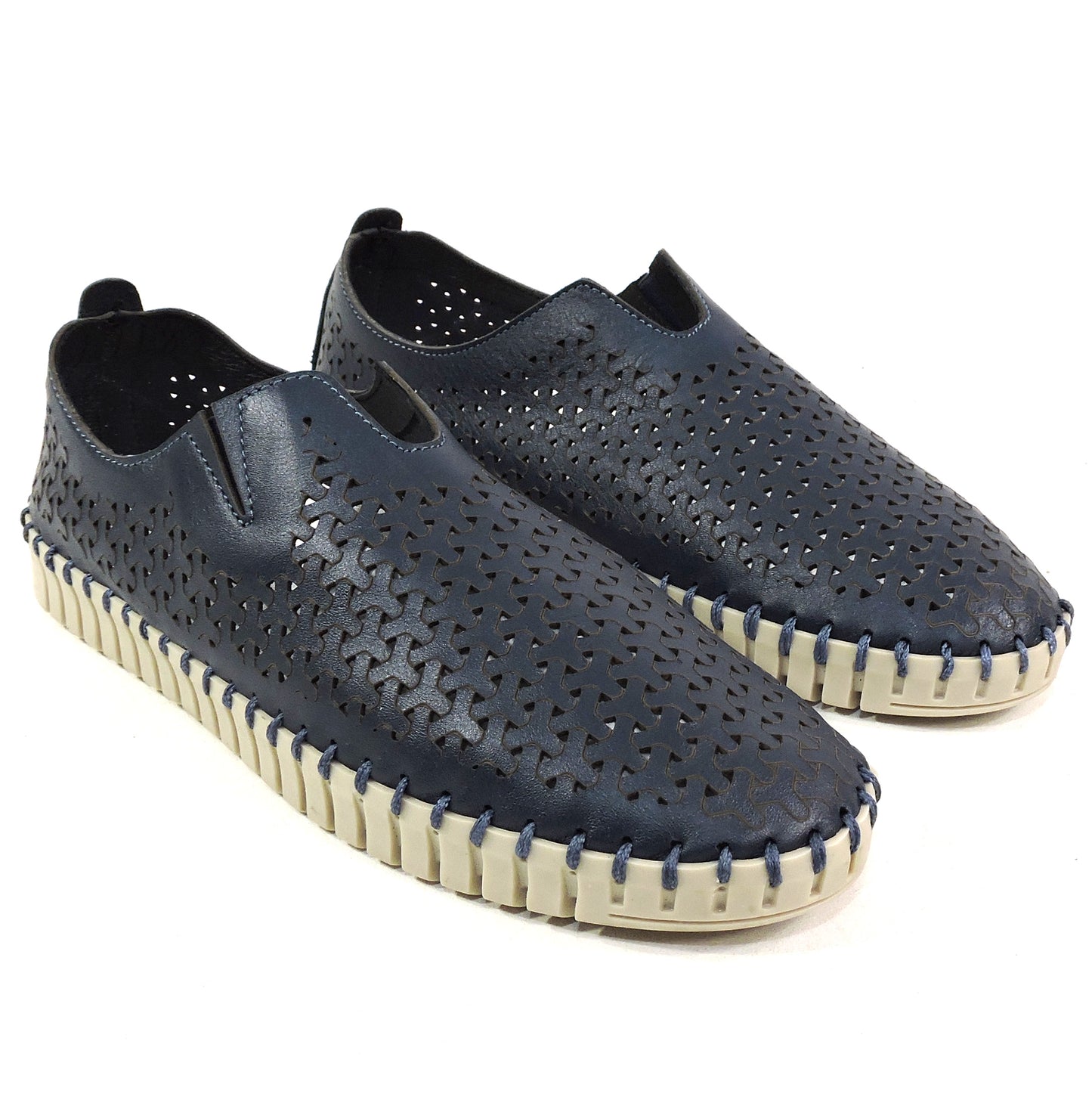 FRAU 🇮🇹 WOMEN'S SOFT NAVY BLUE LEATHER COMFORT SUMMER FLAT LOAFERS
