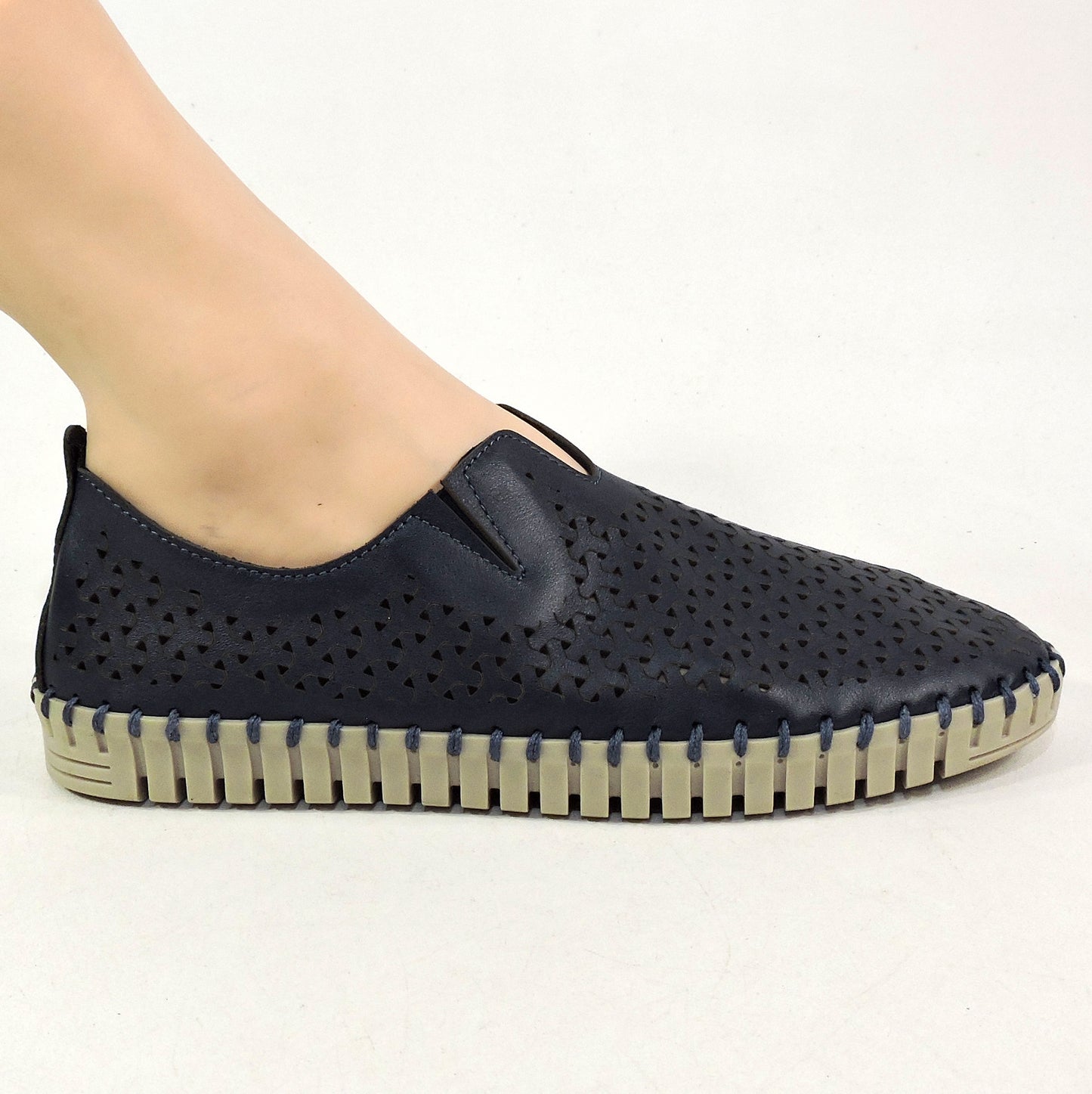 FRAU 🇮🇹 WOMEN'S SOFT NAVY BLUE LEATHER COMFORT SUMMER FLAT LOAFERS