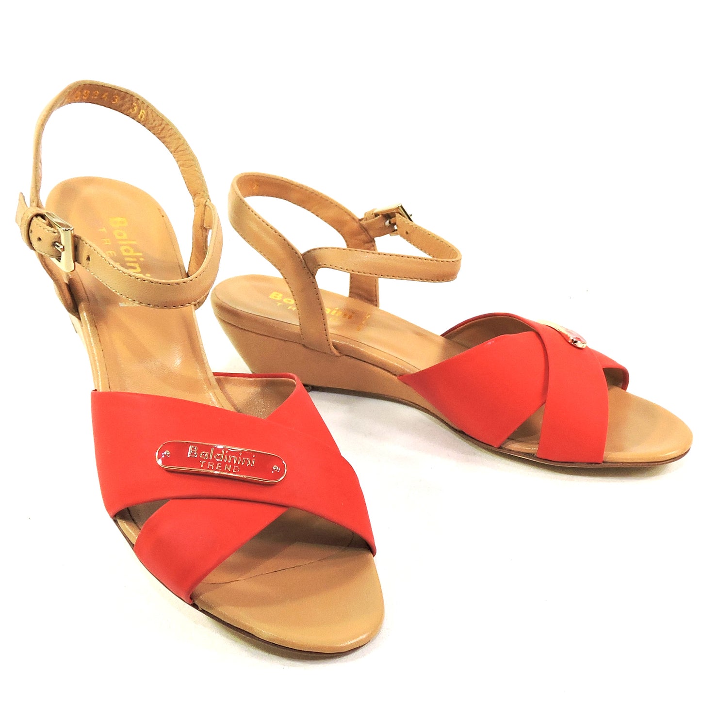 BALDININI 🇮🇹 WOMEN'S RED SOFT LEATHER COMFORT SUMMER WEDGE SANDALS
