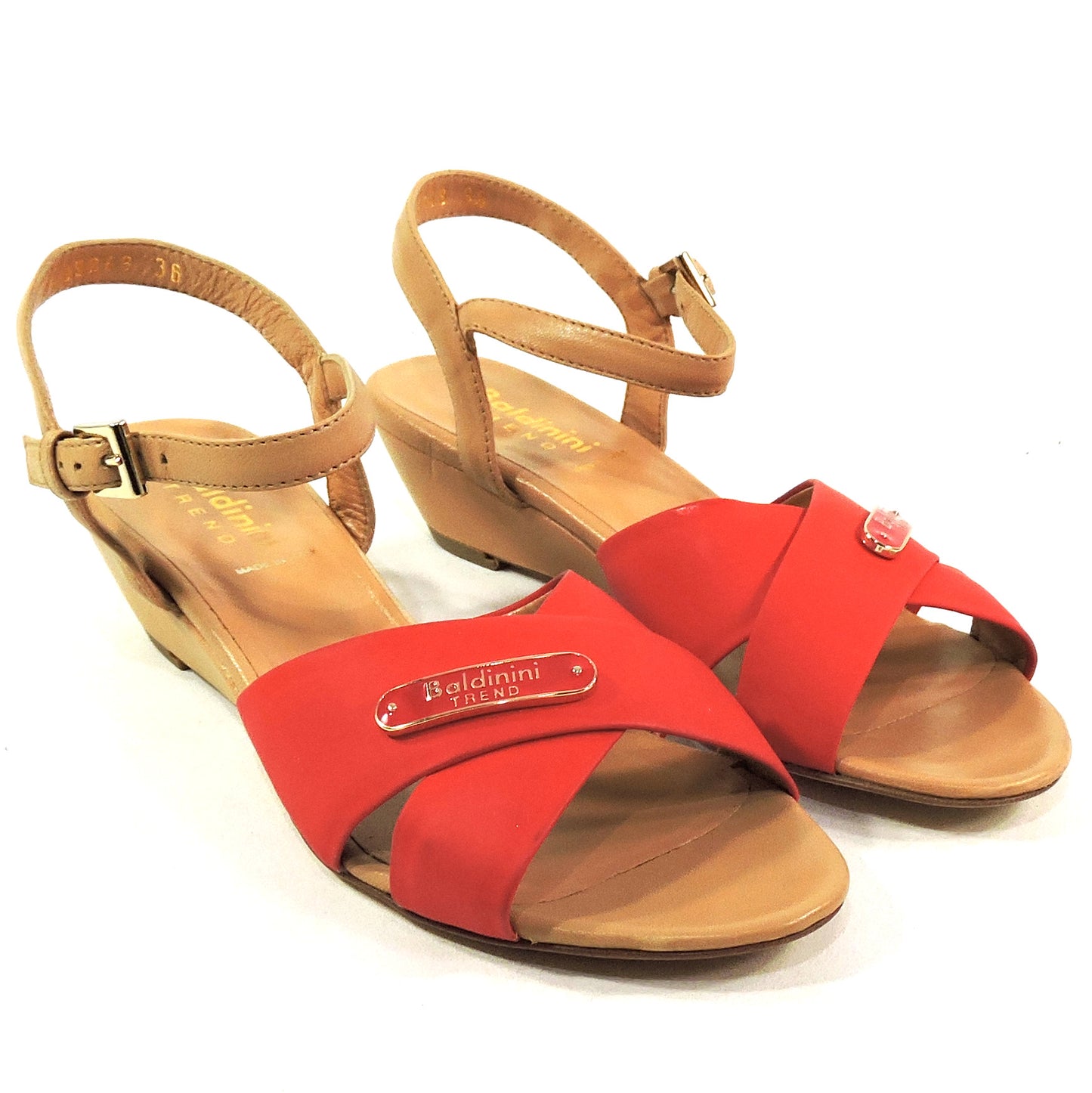 BALDININI 🇮🇹 WOMEN'S RED SOFT LEATHER COMFORT SUMMER WEDGE SANDALS