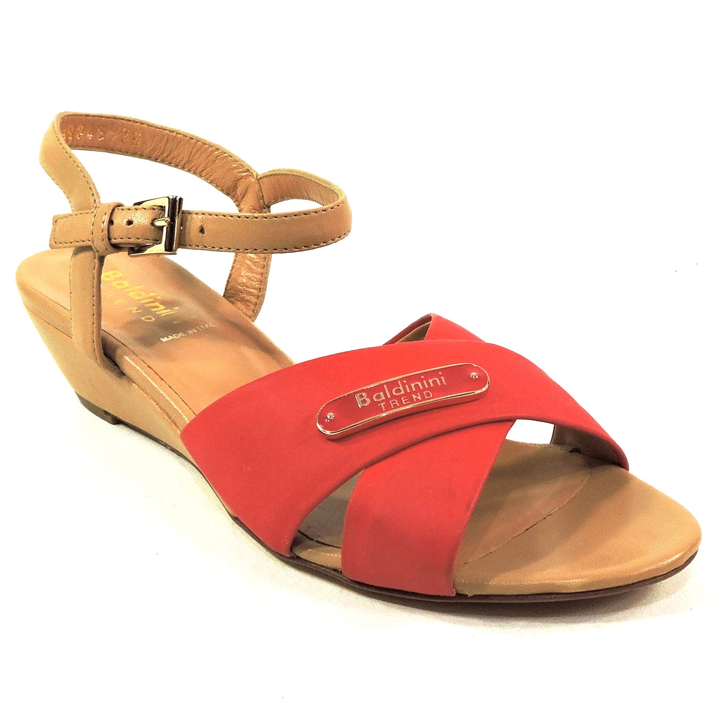 BALDININI 🇮🇹 WOMEN'S RED SOFT LEATHER COMFORT SUMMER WEDGE SANDALS