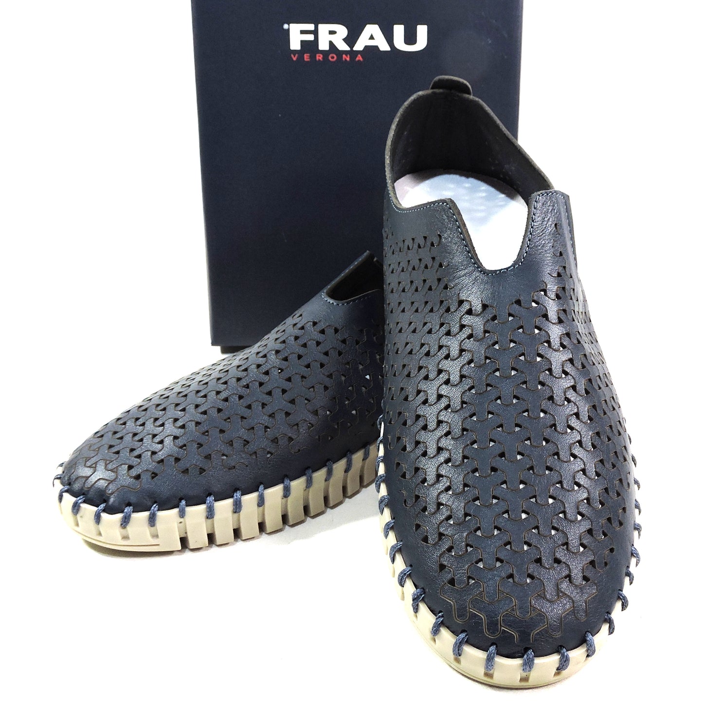 FRAU 🇮🇹 WOMEN'S SOFT NAVY BLUE LEATHER COMFORT SUMMER FLAT LOAFERS
