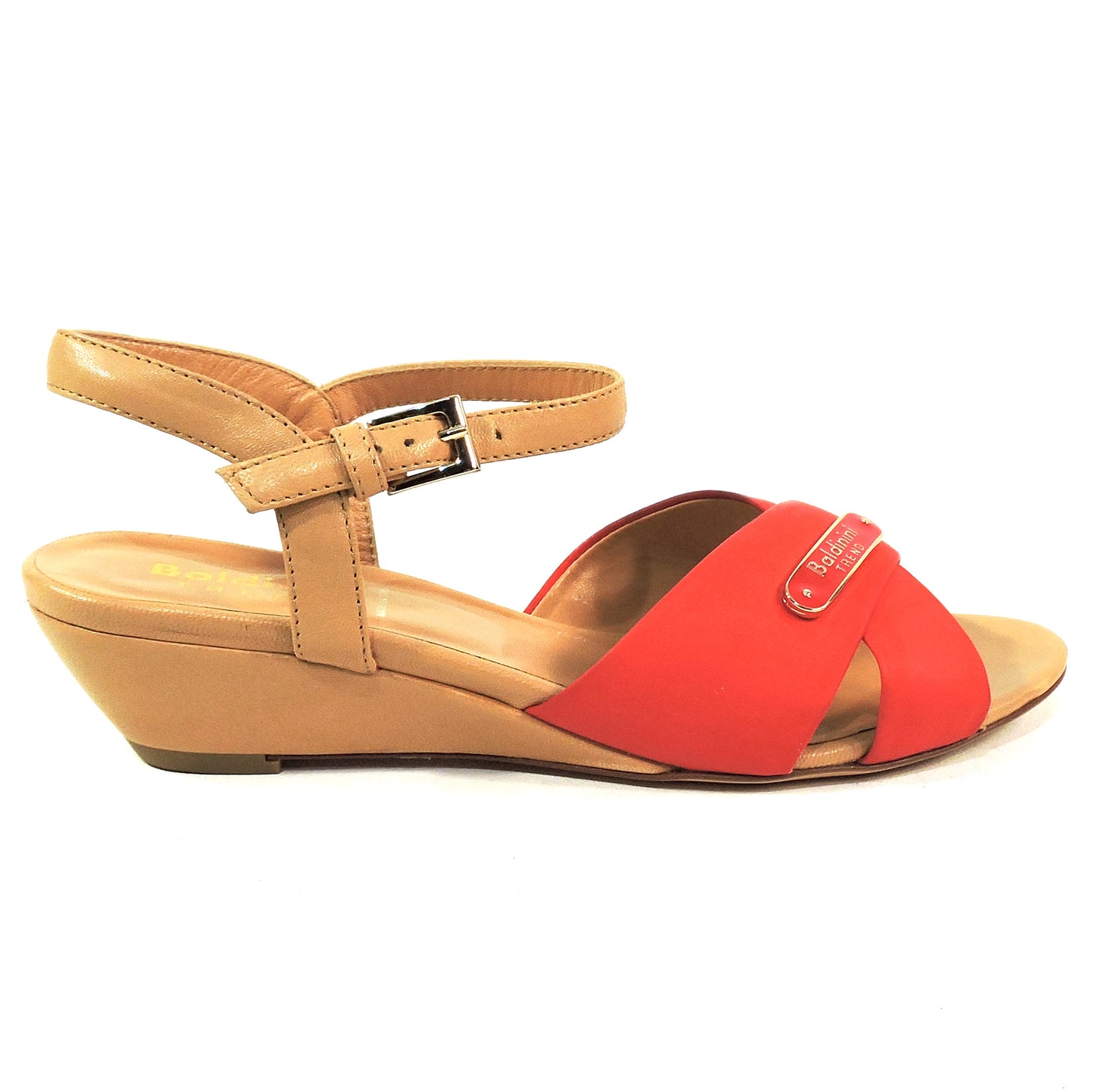 BALDININI 🇮🇹 WOMEN'S RED SOFT LEATHER COMFORT SUMMER WEDGE SANDALS