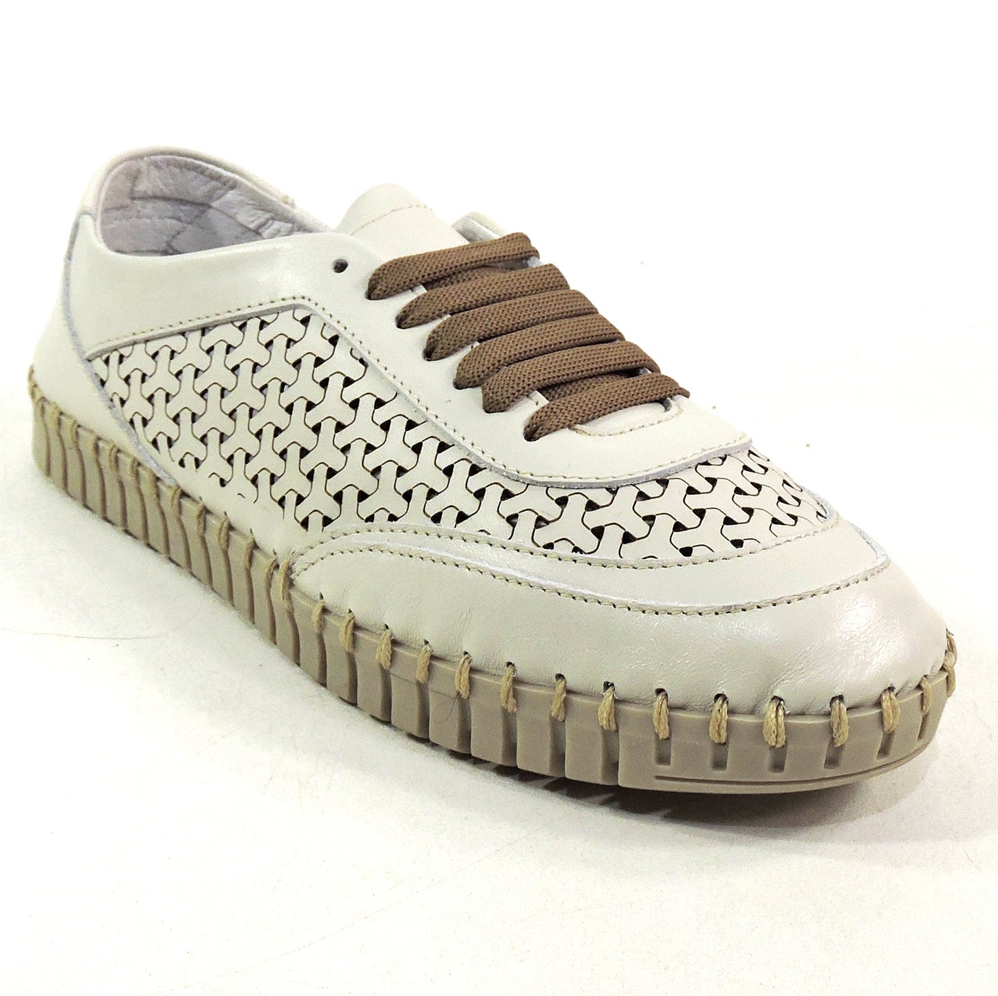 FRAU 🇮🇹 WOMEN'S SOFT IVORY LEATHER COMFORT SUMMER LACE UP FLAT SHOES
