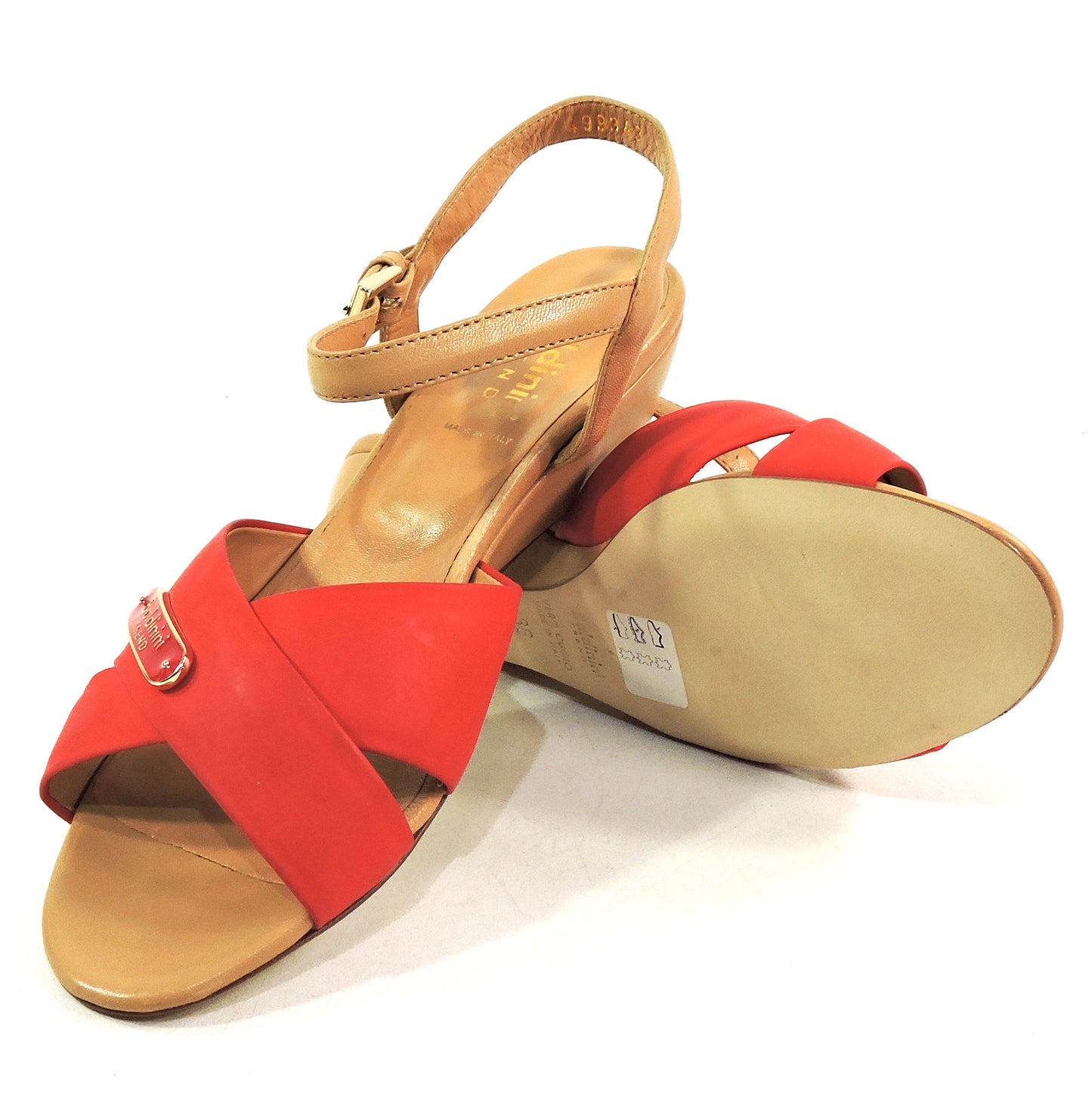 BALDININI 🇮🇹 WOMEN'S RED SOFT LEATHER COMFORT SUMMER WEDGE SANDALS