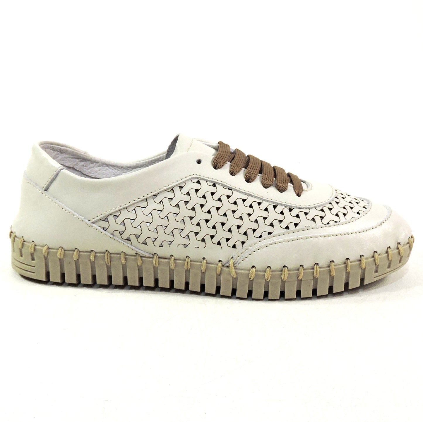 FRAU 🇮🇹 WOMEN'S SOFT IVORY LEATHER COMFORT SUMMER LACE UP FLAT SHOES