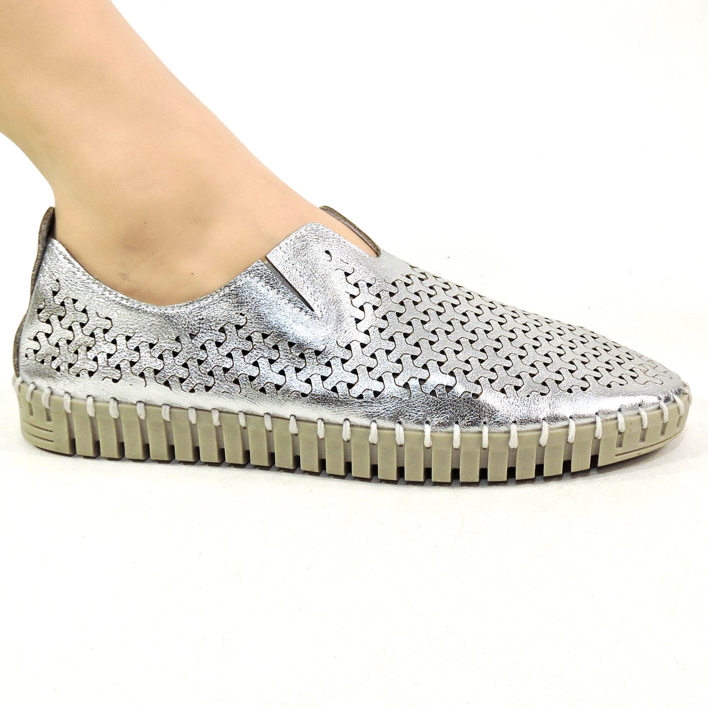 FRAU 🇮🇹 WOMEN'S SOFT SILVER LEATHER COMFORT SUMMER LOAFERS