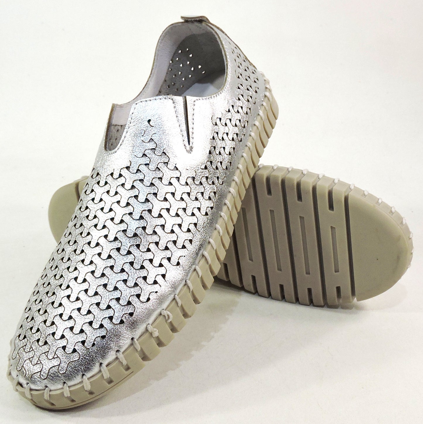 FRAU 🇮🇹 WOMEN'S SOFT SILVER LEATHER COMFORT SUMMER LOAFERS