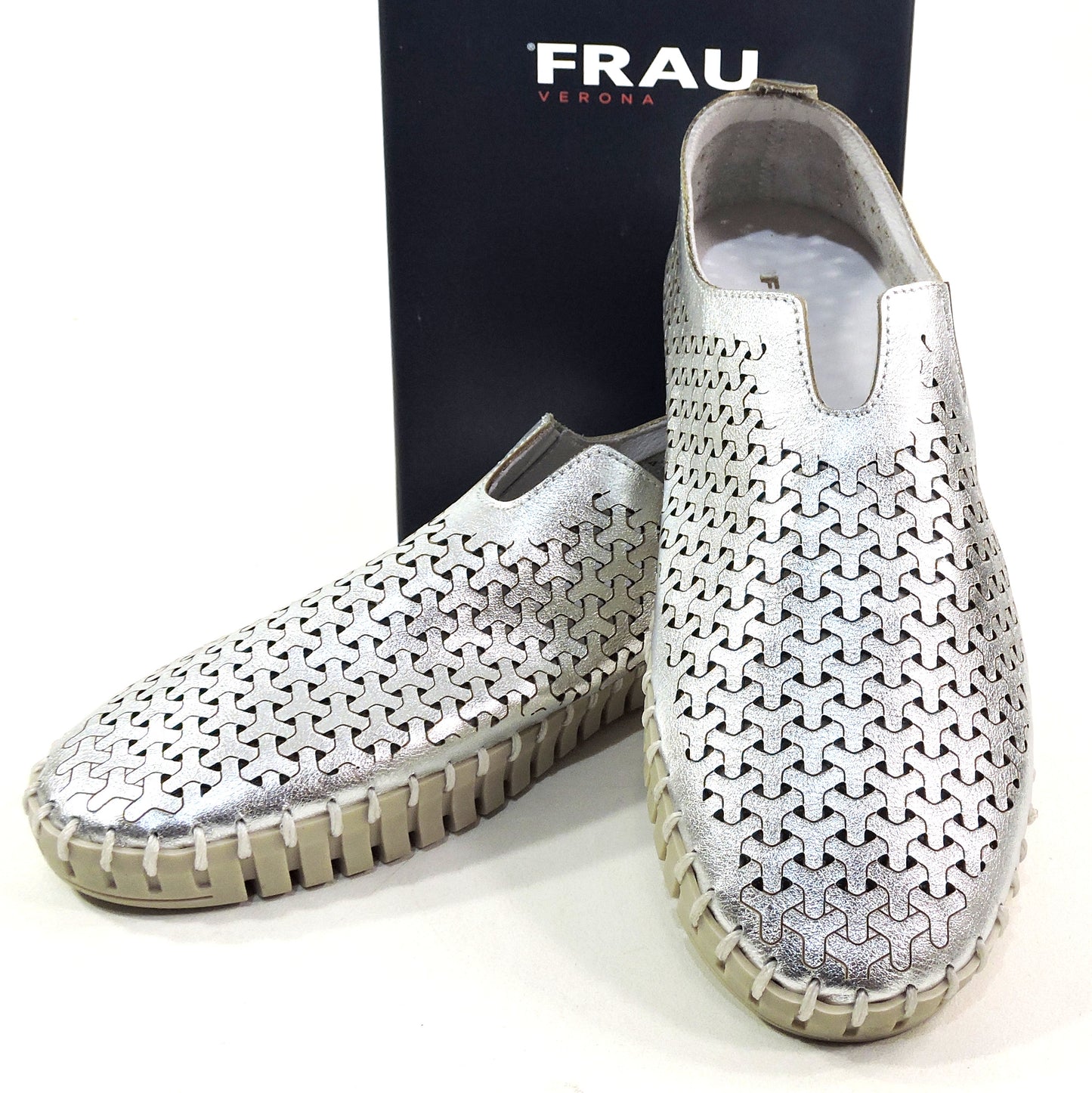 FRAU 🇮🇹 WOMEN'S SOFT SILVER LEATHER COMFORT SUMMER LOAFERS