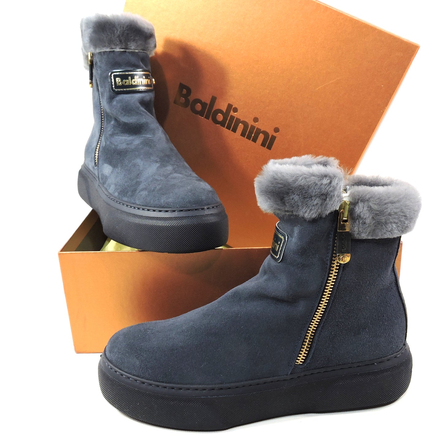 BALDININI ๐ฎ๐น WOMEN'S GREY SUEDE WINTER FUR COMFORT BOOTIE