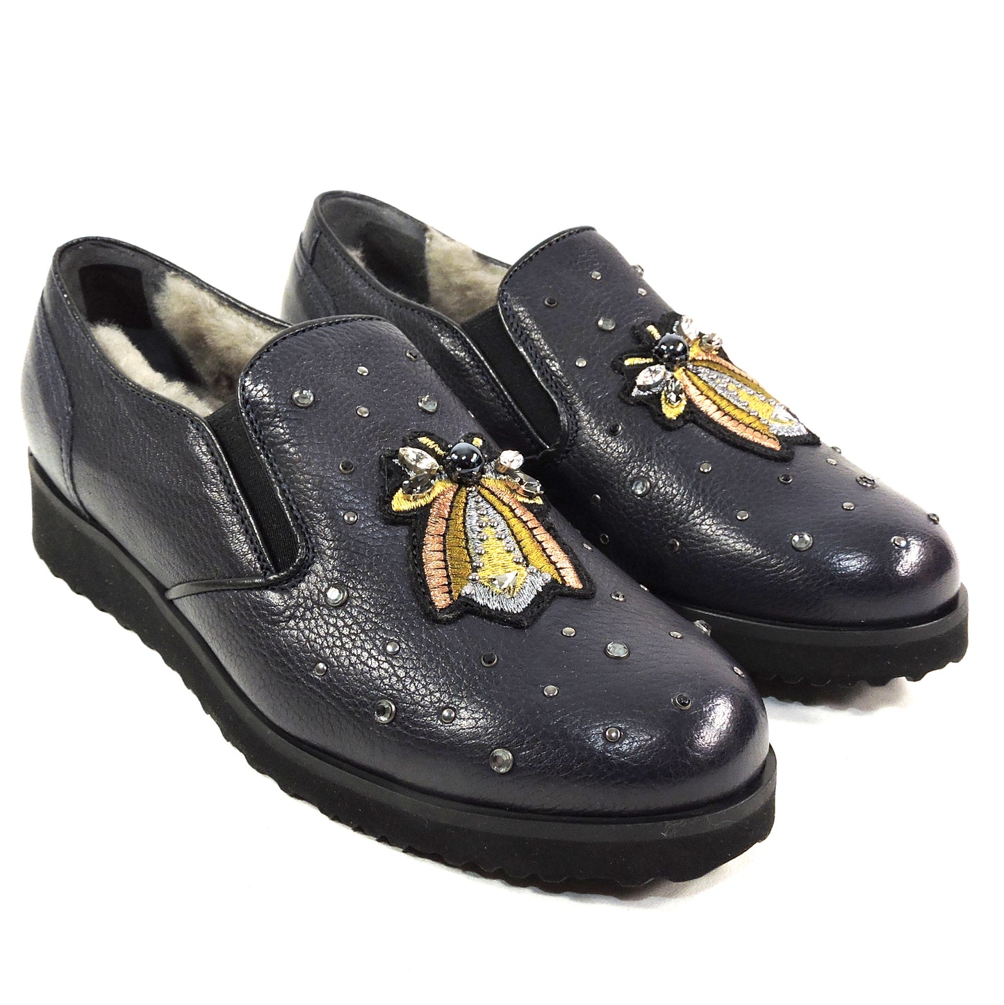 MARZETTI 🇮🇹 WOMEN'S PURPLE SOFT LEATHER COMFORT WINTER LOAFERS LAMB FUR INSIDE