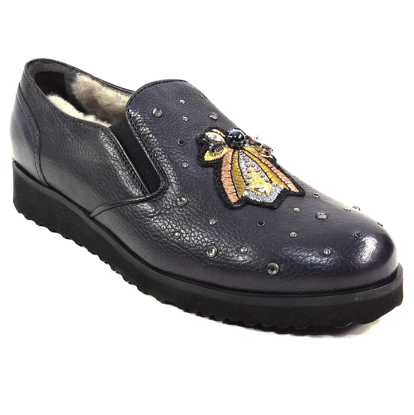 MARZETTI 🇮🇹 WOMEN'S PURPLE SOFT LEATHER COMFORT WINTER LOAFERS LAMB FUR INSIDE