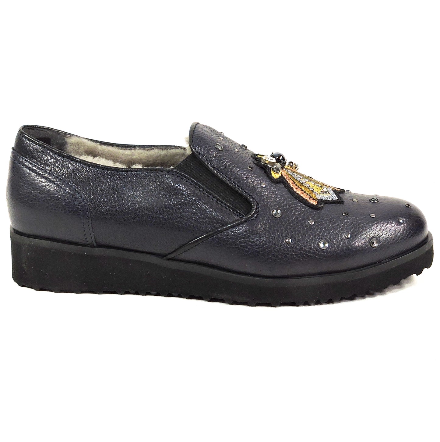 MARZETTI 🇮🇹 WOMEN'S PURPLE SOFT LEATHER COMFORT WINTER LOAFERS LAMB FUR INSIDE