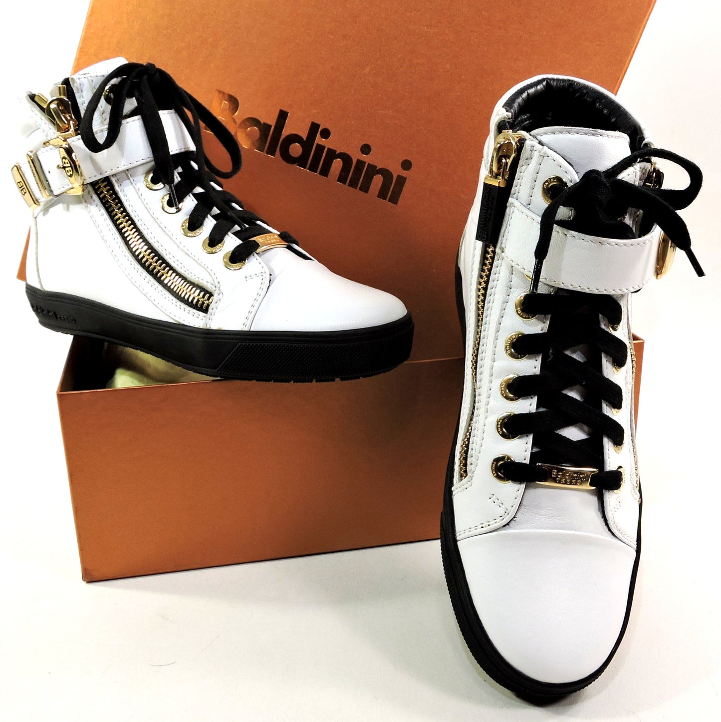 BALDININI 🇮🇹 WOMEN'S WHITE SOFT LEATHER FLAT WINTER FASHION TWO ZIPES BOOTIE