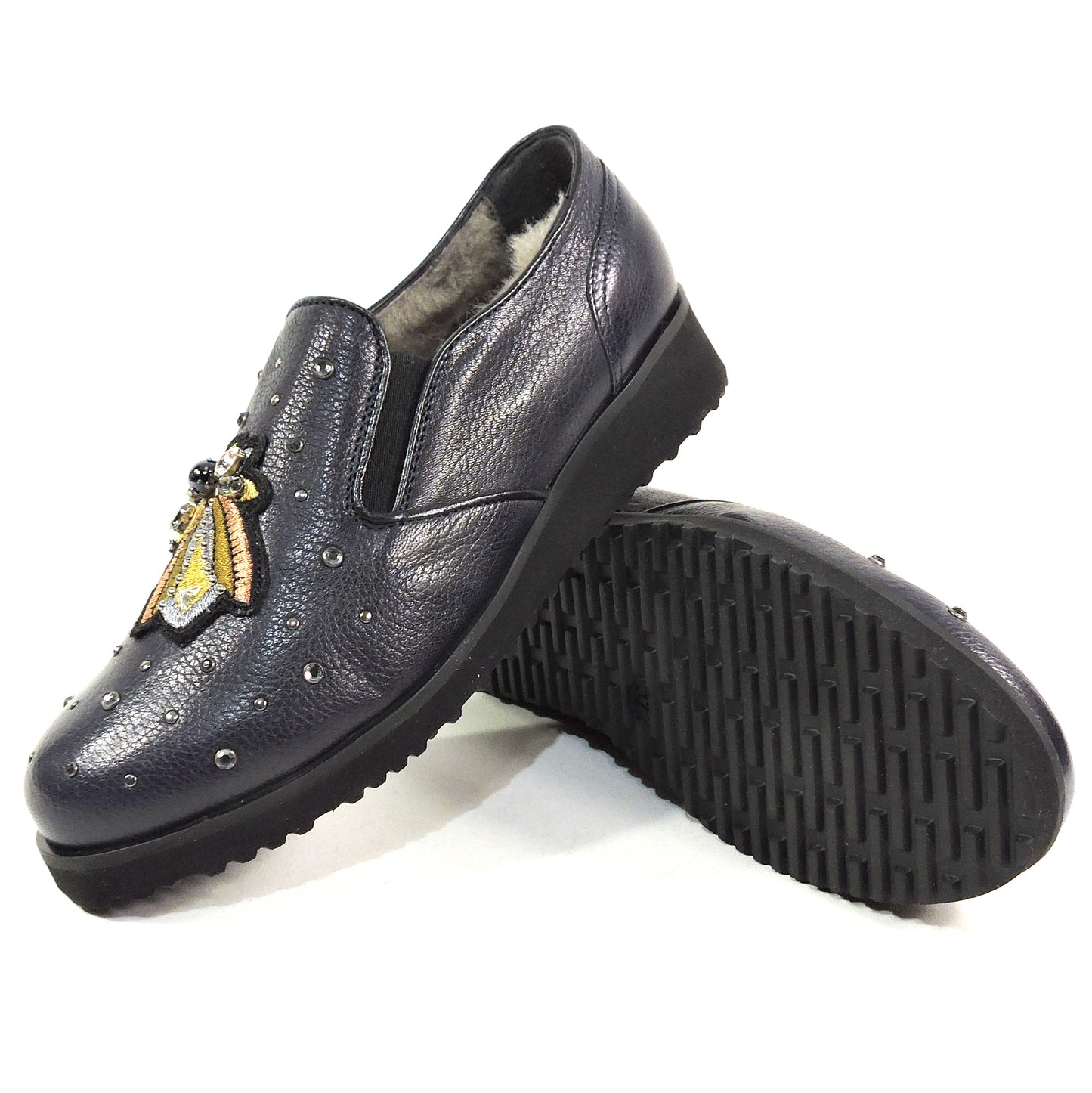 MARZETTI 🇮🇹 WOMEN'S PURPLE SOFT LEATHER COMFORT WINTER LOAFERS LAMB FUR INSIDE