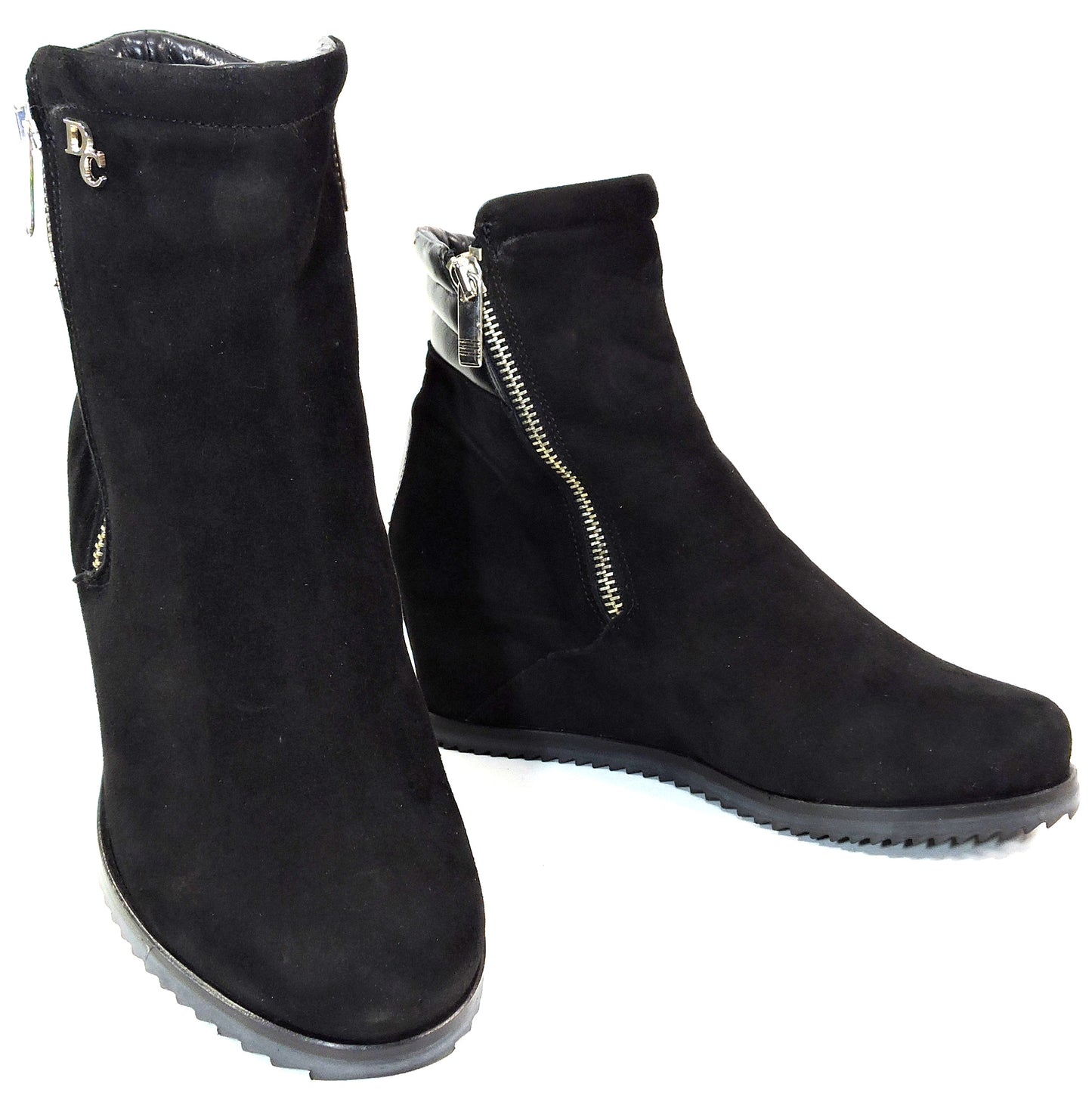 DAVIS CESARETTI 🇮🇹 WOMEN'S BLACK SOFT SUEDE COMFORT WINTER WEDGE BOOTIE