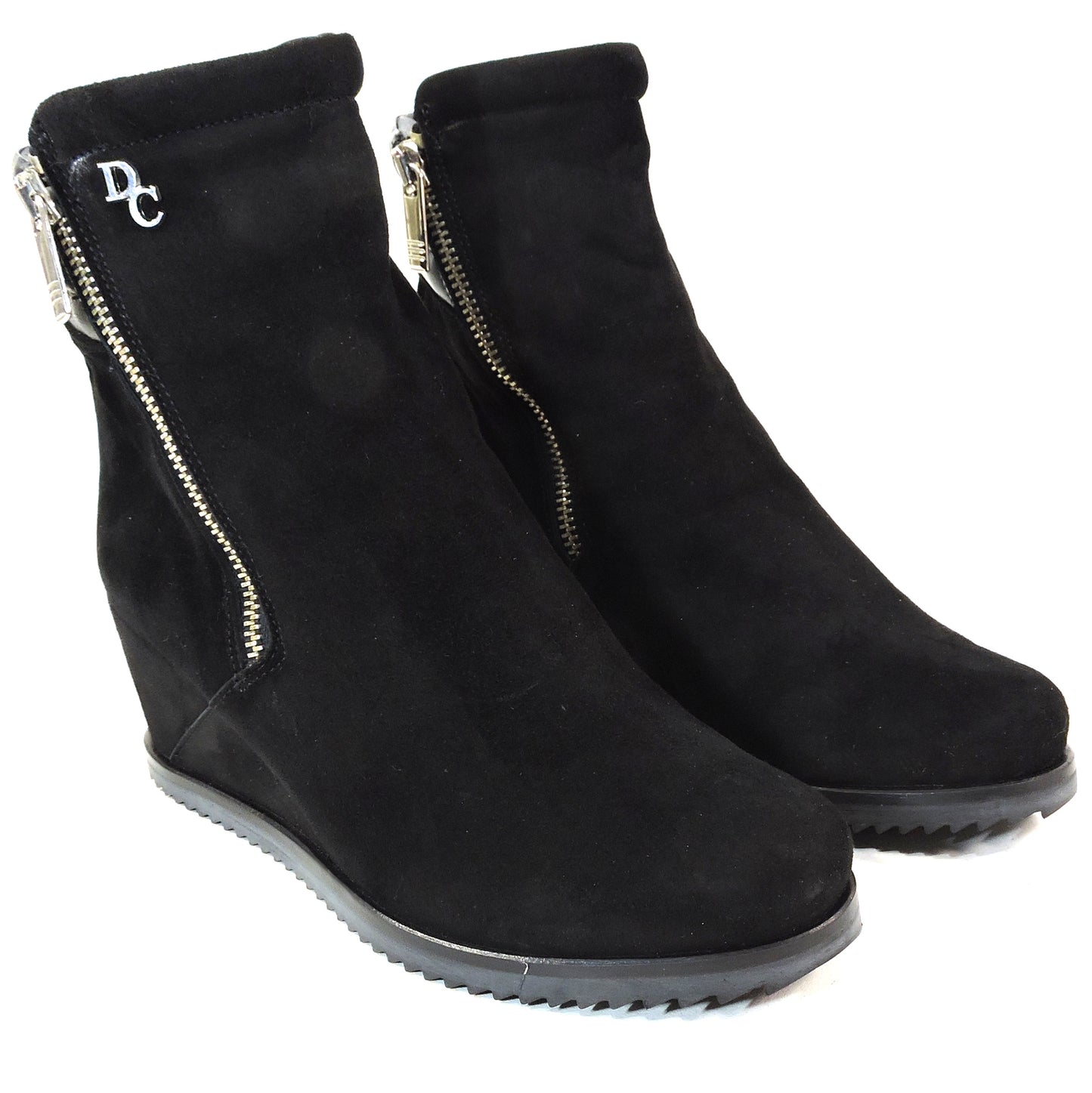 DAVIS CESARETTI 🇮🇹 WOMEN'S BLACK SOFT SUEDE COMFORT WINTER WEDGE BOOTIE