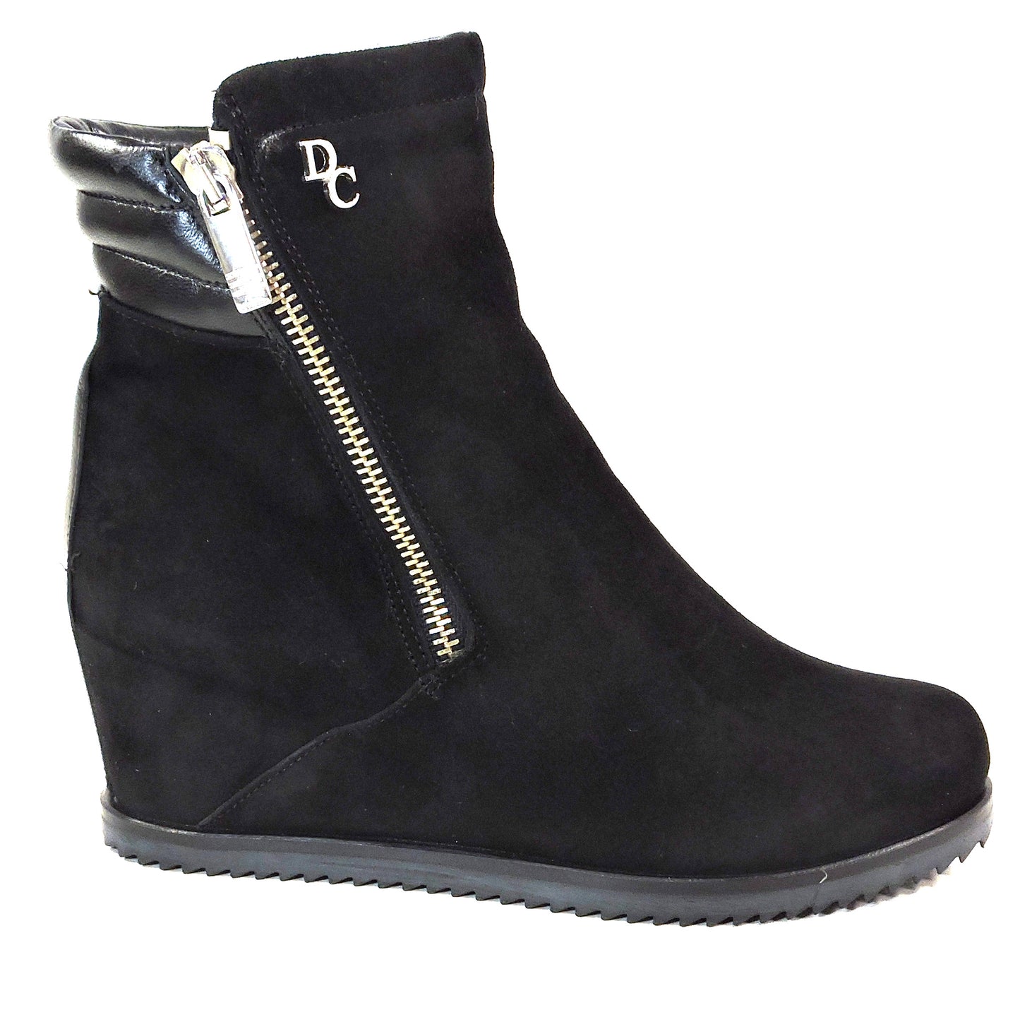 DAVIS CESARETTI 🇮🇹 WOMEN'S BLACK SOFT SUEDE COMFORT WINTER WEDGE BOOTIE