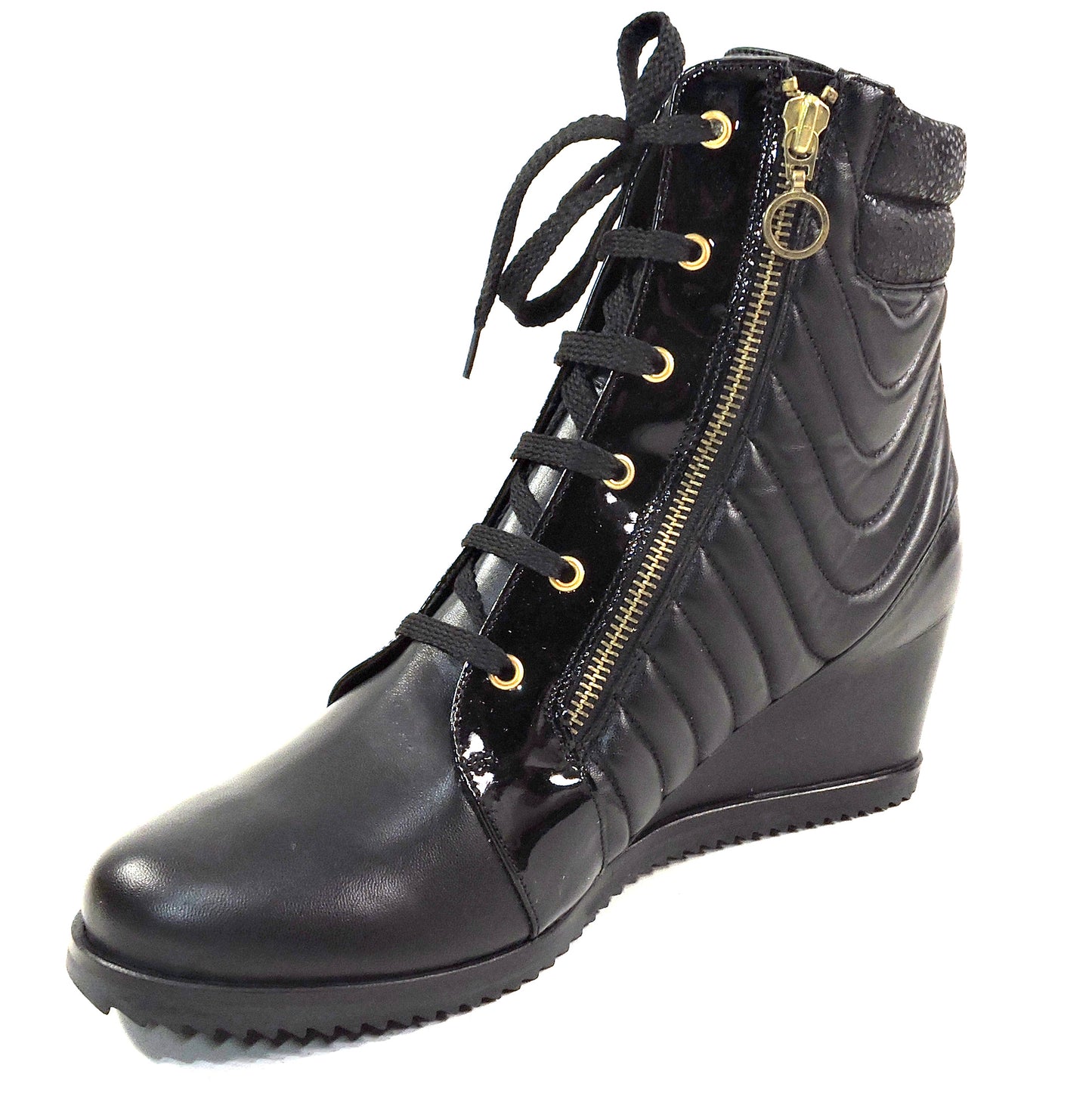 DAVIS CESARETTI 🇮🇹 WOMEN'S BLACK SOFT LEATHER COMFORT WINTER FUR WEDGE BOOTIE