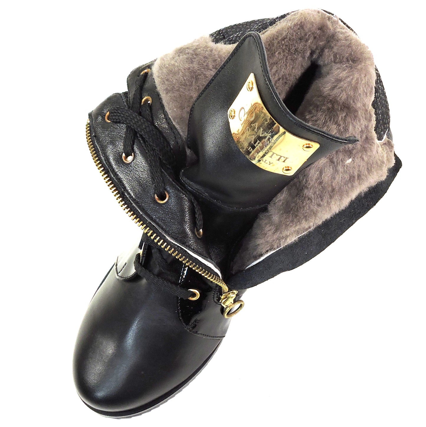 DAVIS CESARETTI 🇮🇹 WOMEN'S BLACK SOFT LEATHER COMFORT WINTER FUR WEDGE BOOTIE