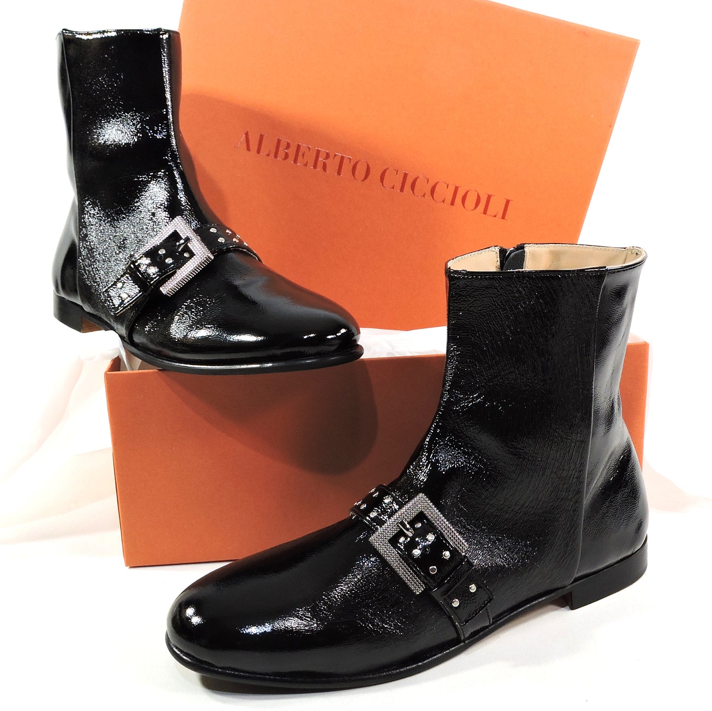 ALBERTO CICCIOLI 🇮🇹 WOMEN'S SOFT PATENT LEATHER COMFORT FASHION ANKLE BOOTIE