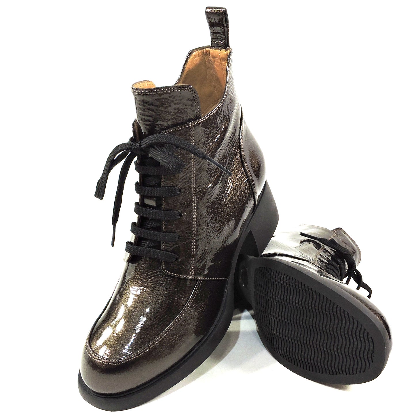 CHIARA COLINI 🇮🇹 WOMEN'S BROWN PATENT LEATHER FASHION WINTER BOOTIE