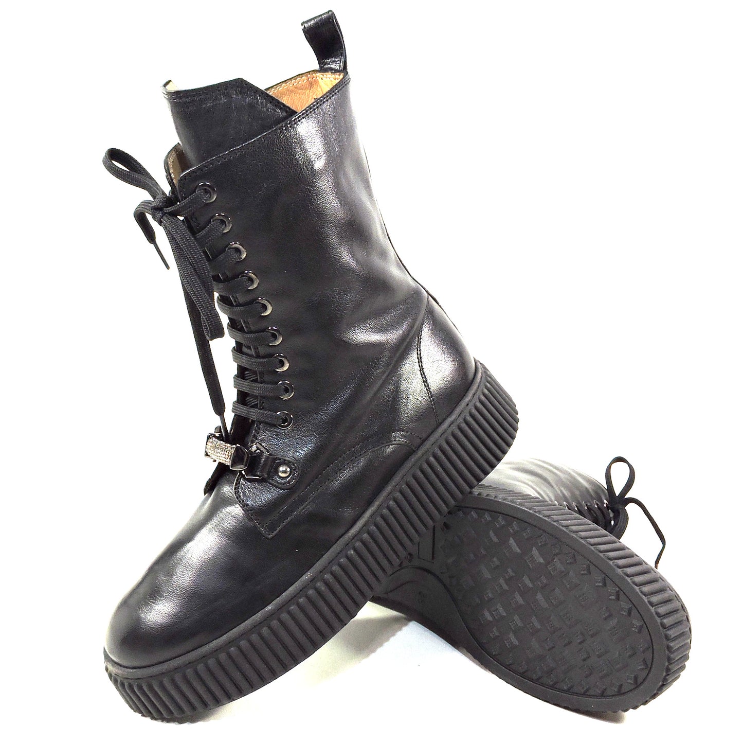 CHIARA COLINI ๐ฎ๐น WOMEN'S BLACK SOFT LEATHER COMFORT FUR WINTER BOOTS