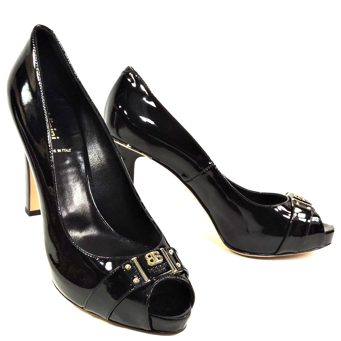 BALDININI 🇮🇹 WOMEN'S BLACK PATENT LEATHER COMFORT FASHION HEEL PUMPS