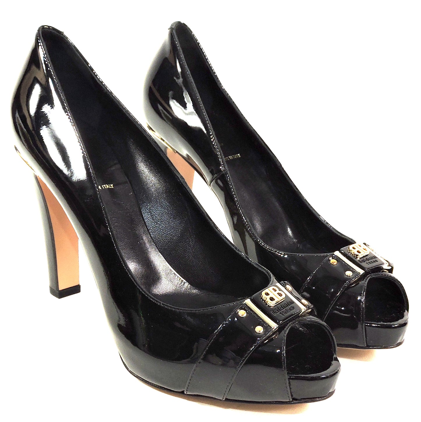 BALDININI 🇮🇹 WOMEN'S BLACK PATENT LEATHER COMFORT FASHION HEEL PUMPS