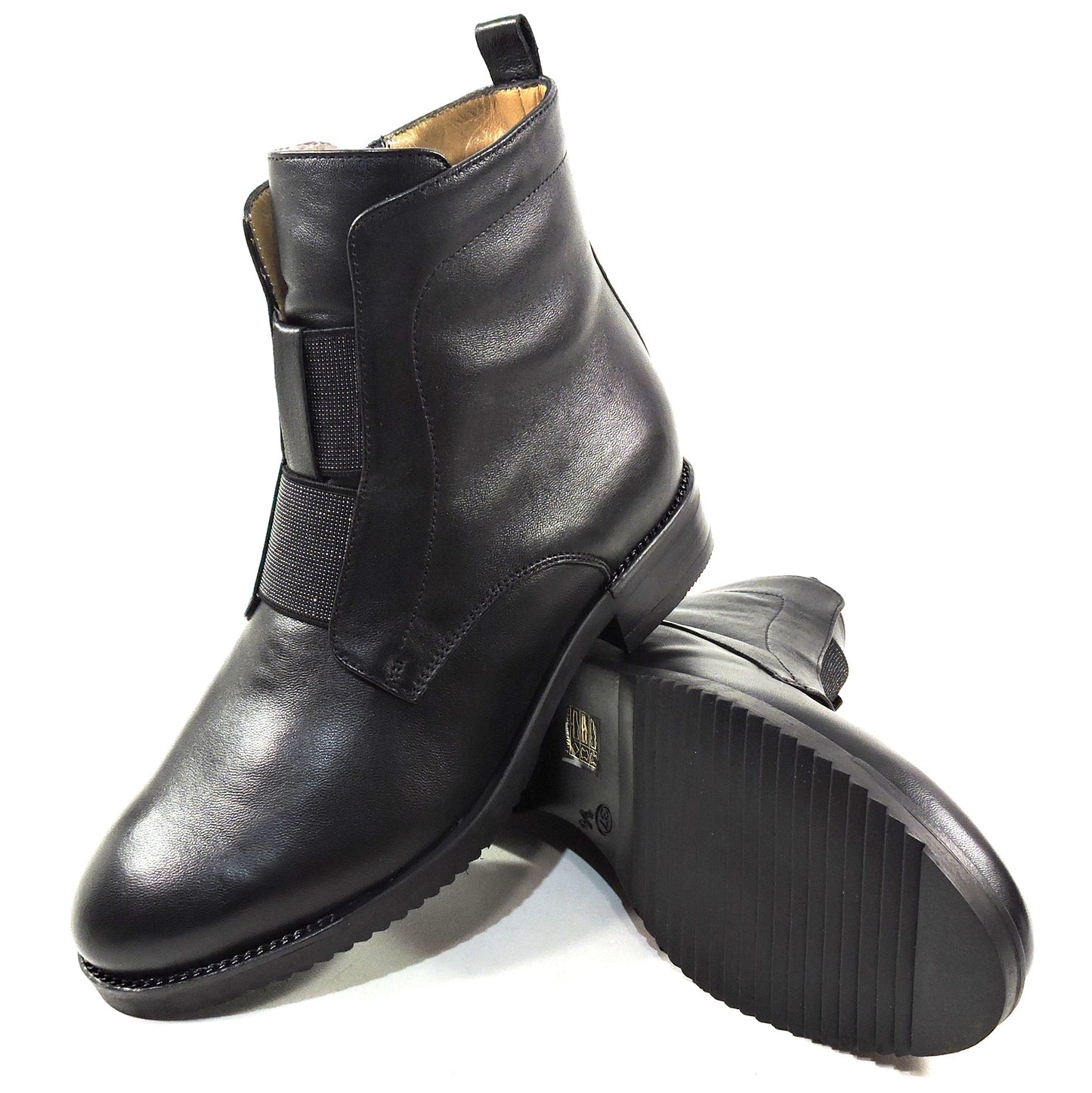 CHIARA COLINI ๐ฎ๐น WOMEN'S BLACK SOFT LEATHER COMFORT FUR WINTER BOOTIE