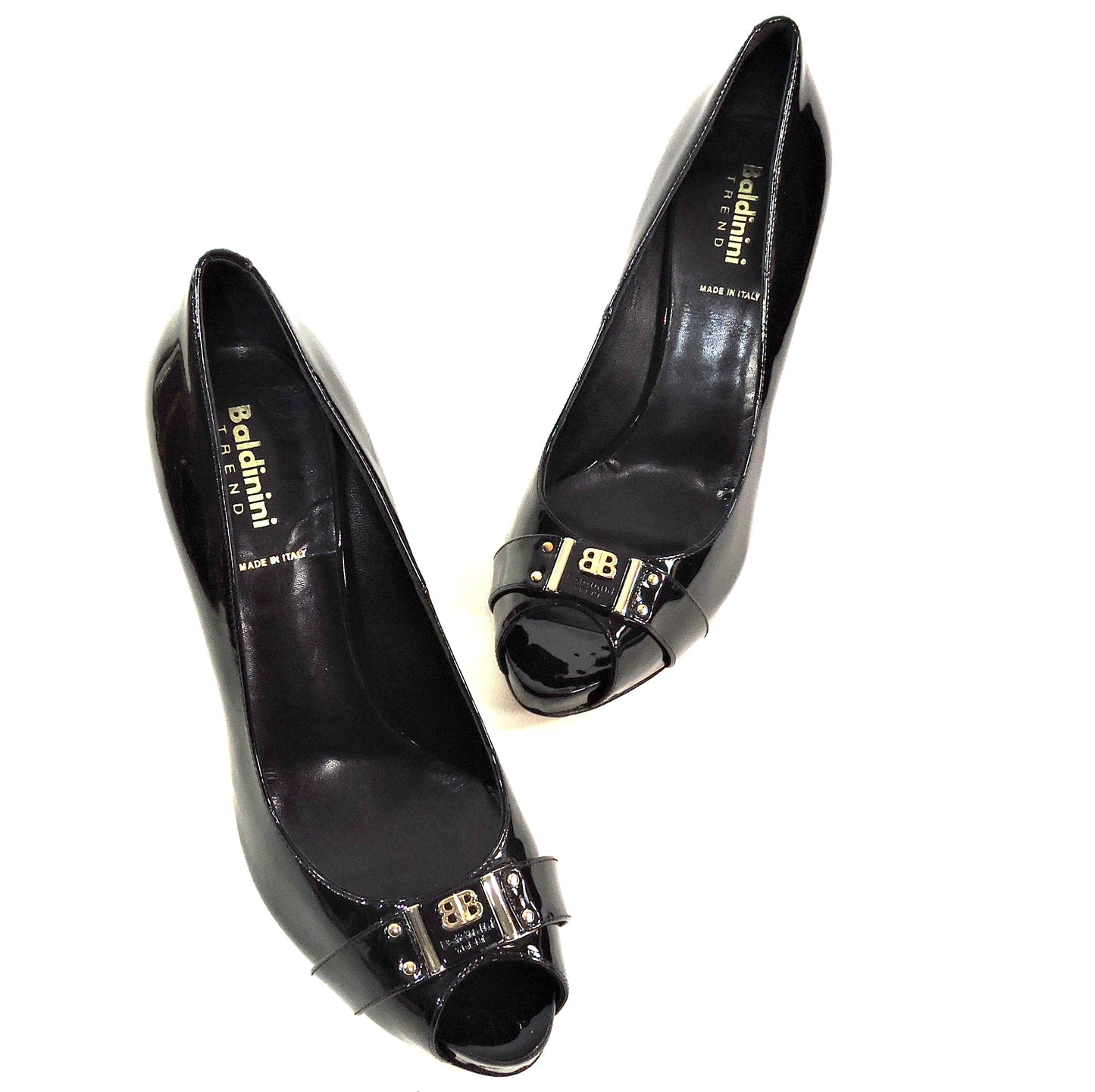 BALDININI 🇮🇹 WOMEN'S BLACK PATENT LEATHER COMFORT FASHION HEEL PUMPS