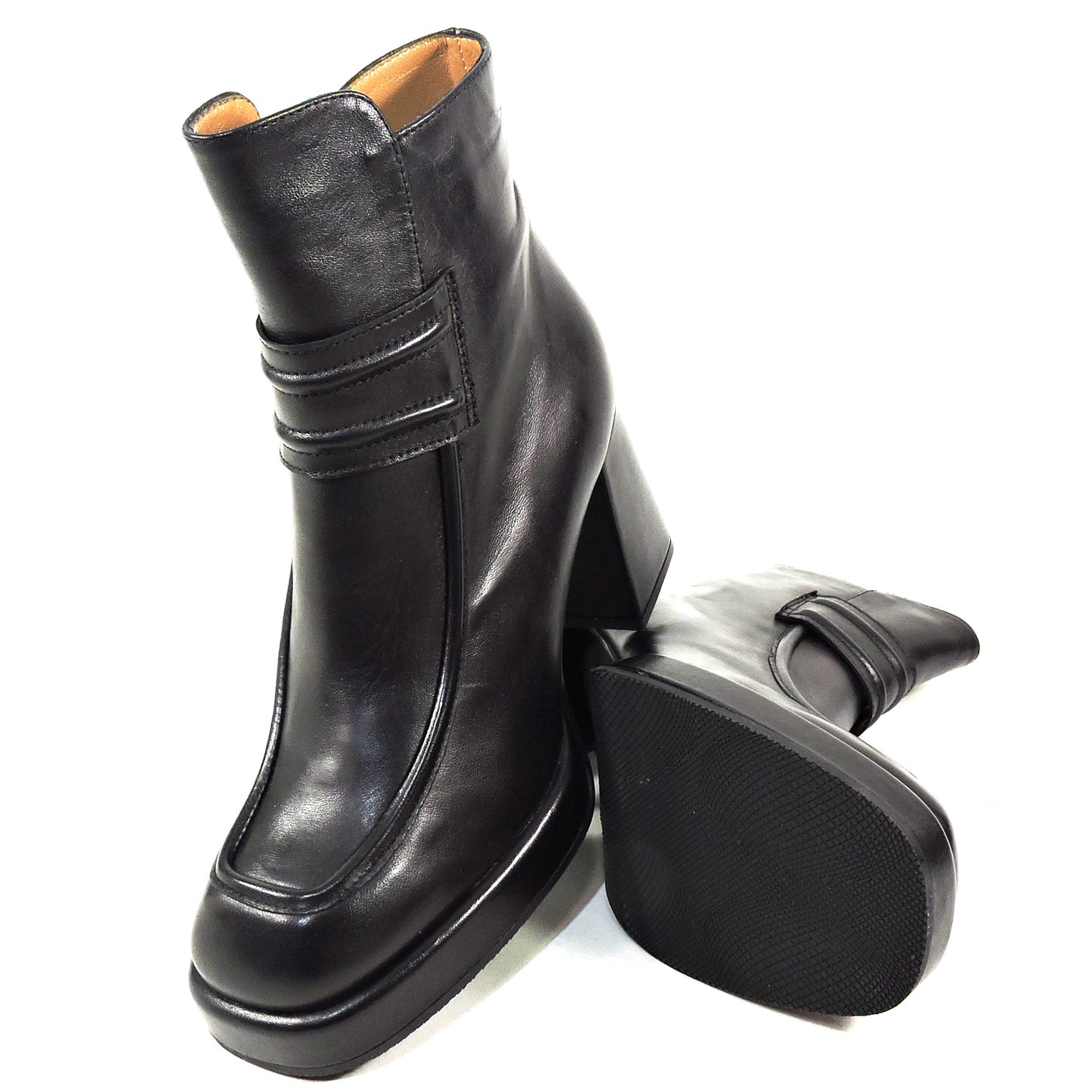 CHIARA COLINI š®š¹ WOMEN'S BLACK SOFT LEATHER COMFORT FASHION BOOTIE