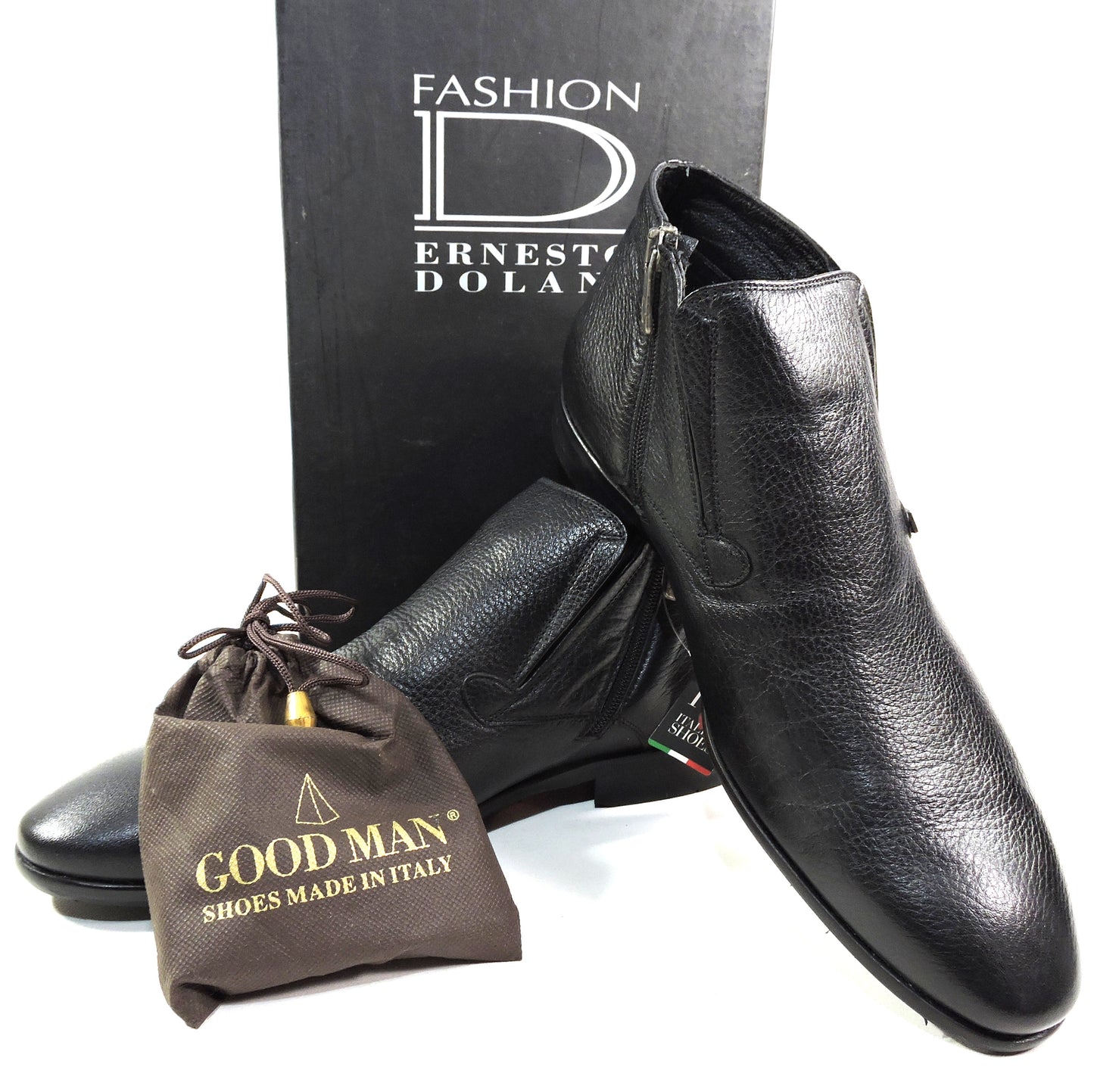 ERNESTO DOLANI 🇮🇹 MEN'S BLACK SOFT DEER LEATHER COMFORT WINTER ANKLE BOOTIE